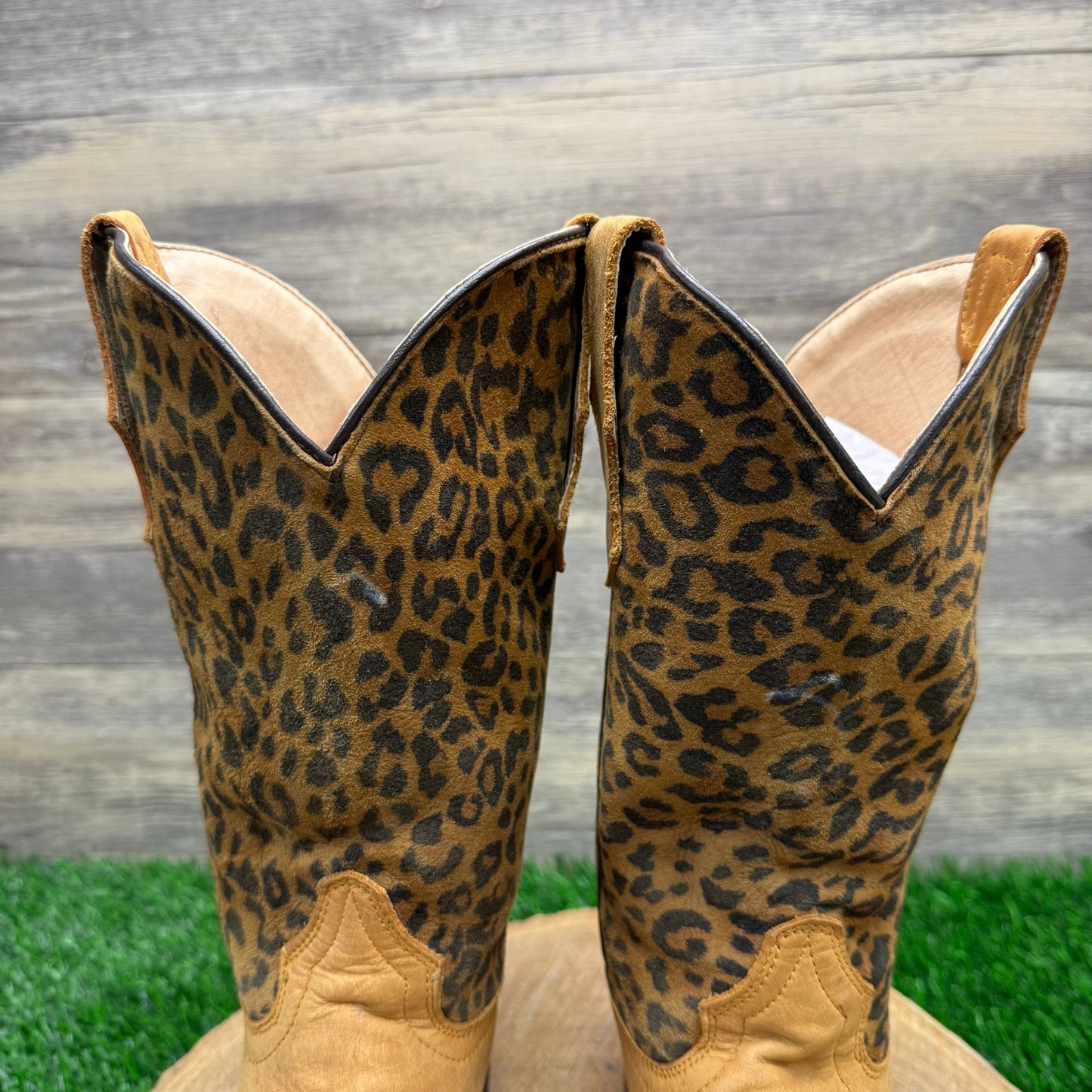 Circle G Youth - Size 2.5 - Tan Leopard Print Square Toe Cowboy Boots J7104