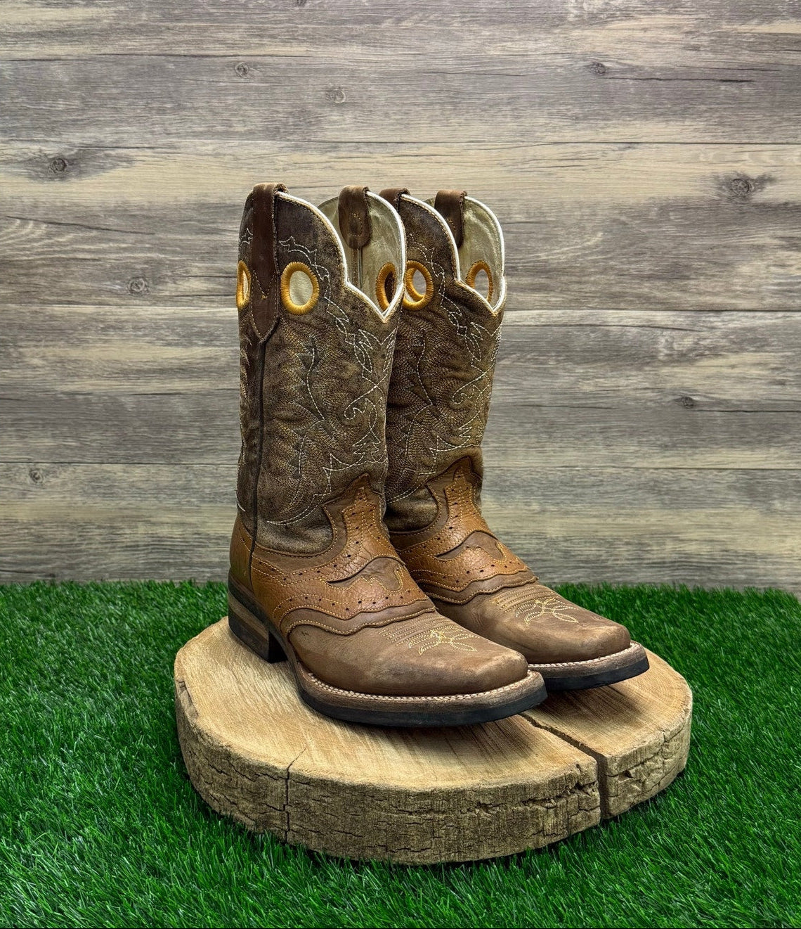 Reyme Men - Size 6.5 - Brown Longhorn Square Toe Cowboy Boots Style 35439