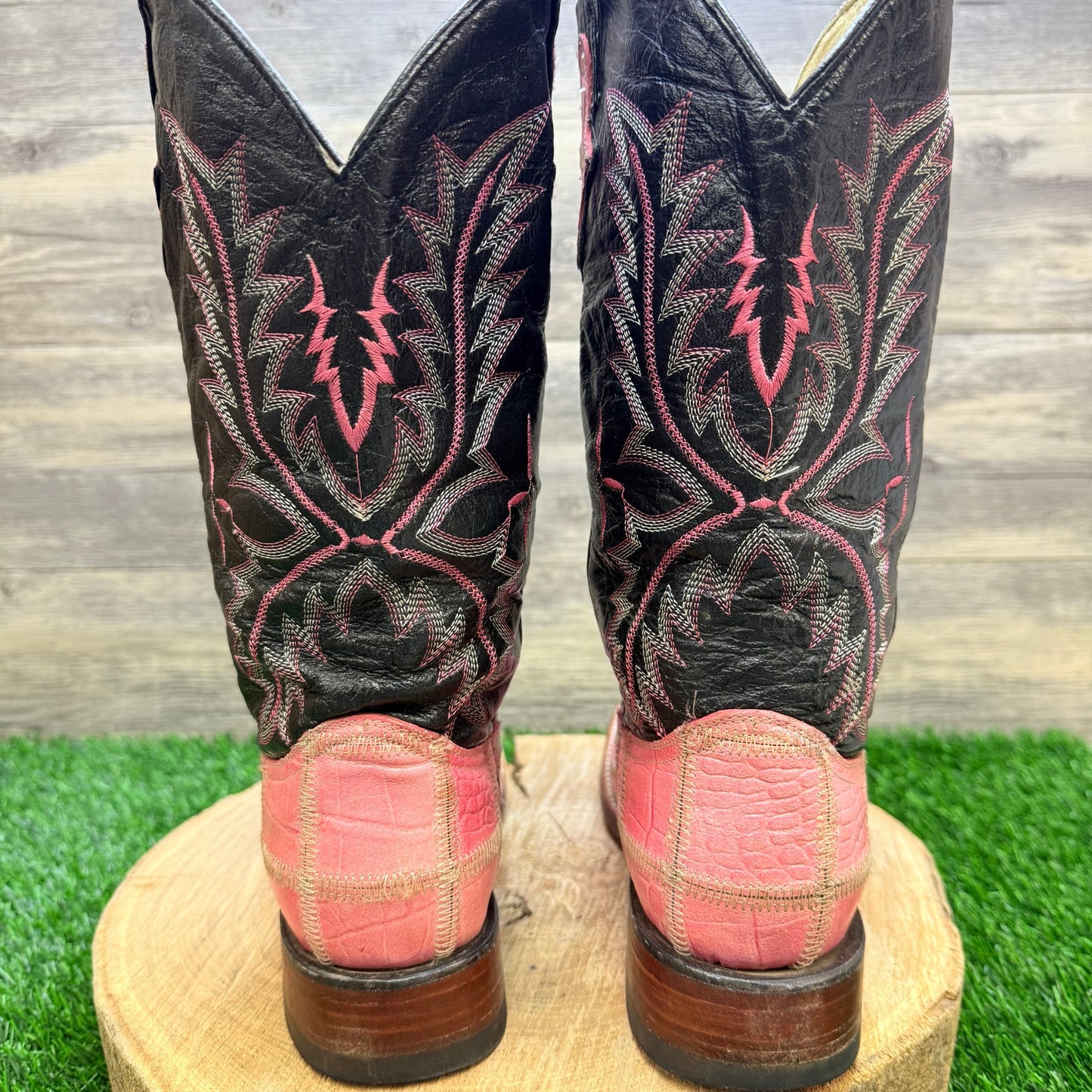 Ferrini Women - Size 10B - Black / Pink Patchwork Square Toe Cowboy Boots