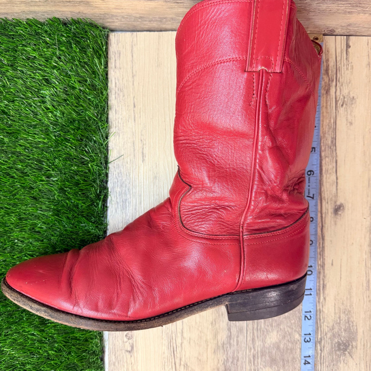 Justin Men - Size 9D - Vintage Red Roper Western Cowboy Boots 3035