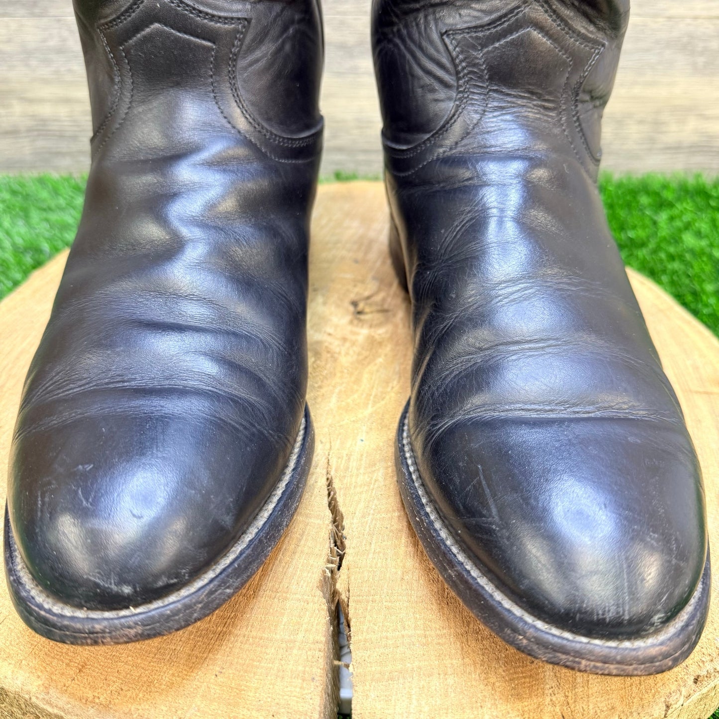 Justin Men - Size 9E - Vintage Black Roper Cowboy Boots 3133