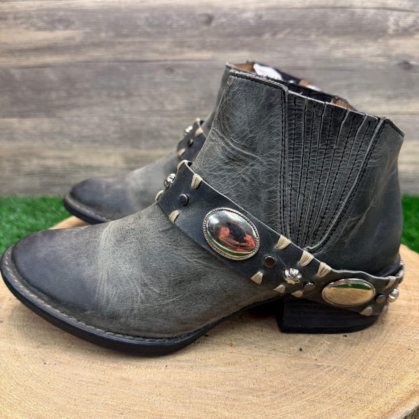 Circle G Women - Size 7 - Charcoal Black Harness Ankle Boots 05064