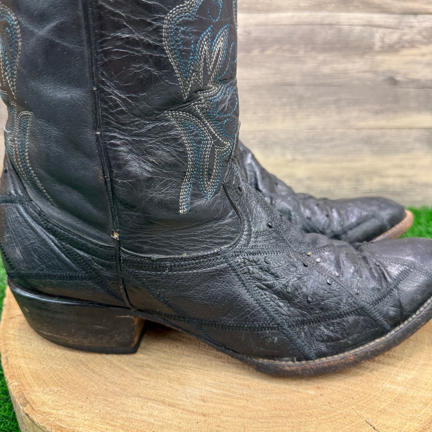 Botas ORC Men - Size 11.5D - Black Ostrich Patchwork Cowboy Boots