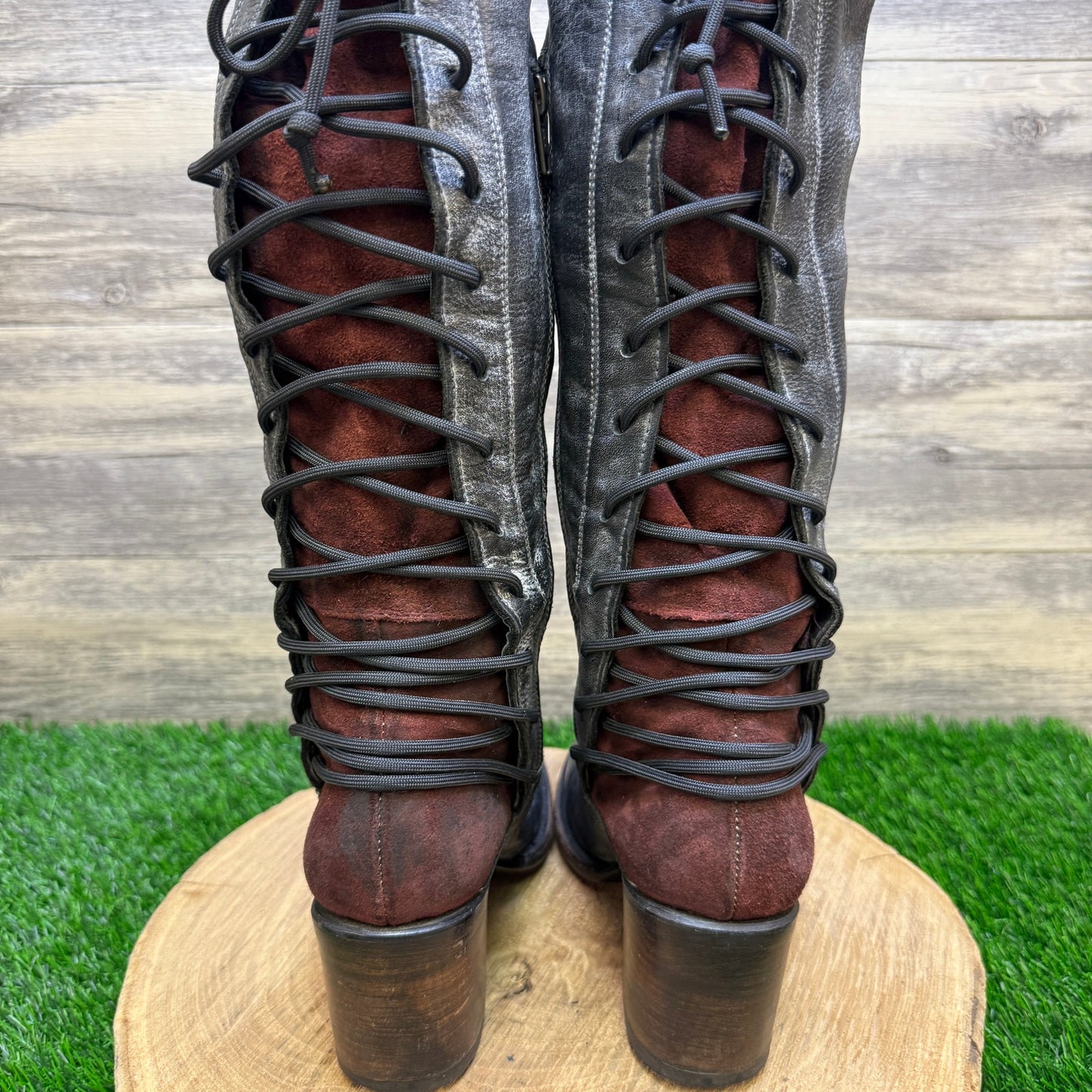 Freebird Women - Size 8 - Black Tall Lace Up Boots Style Coal