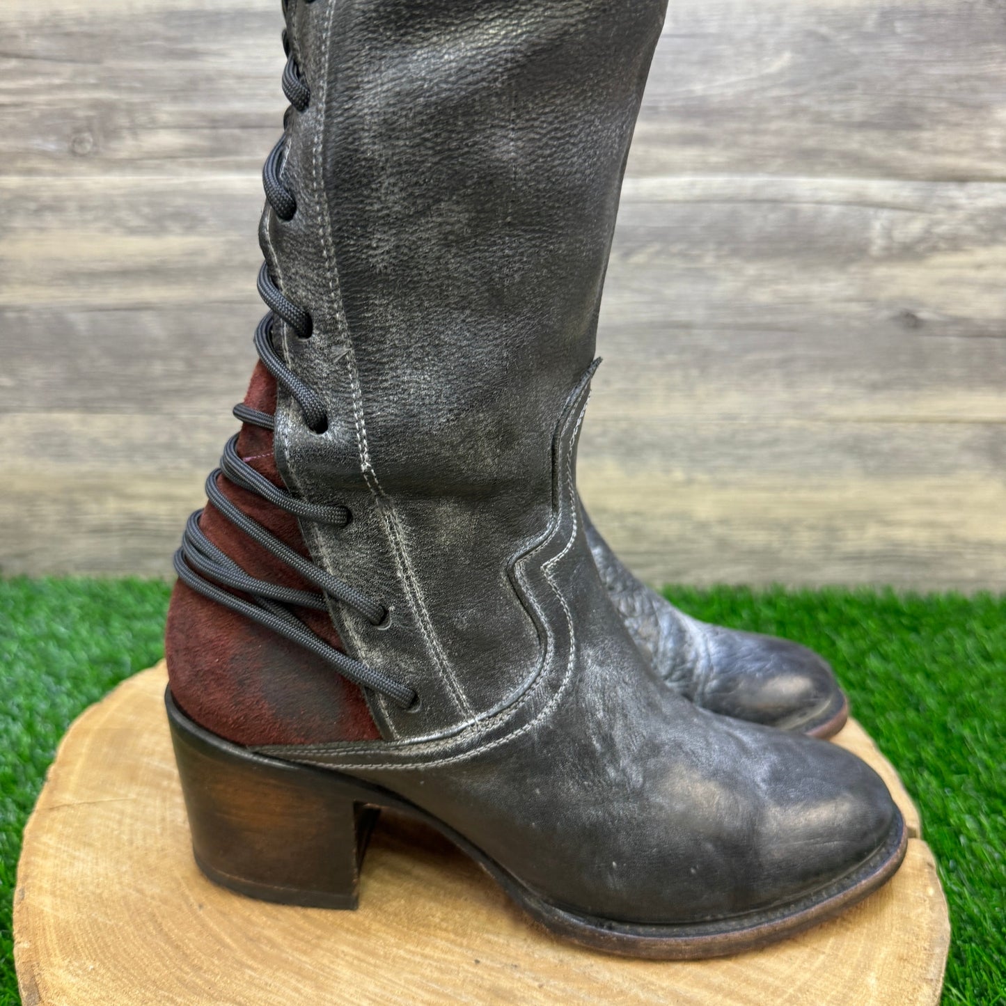 Freebird Women - Size 8 - Black Tall Lace Up Boots Style Coal
