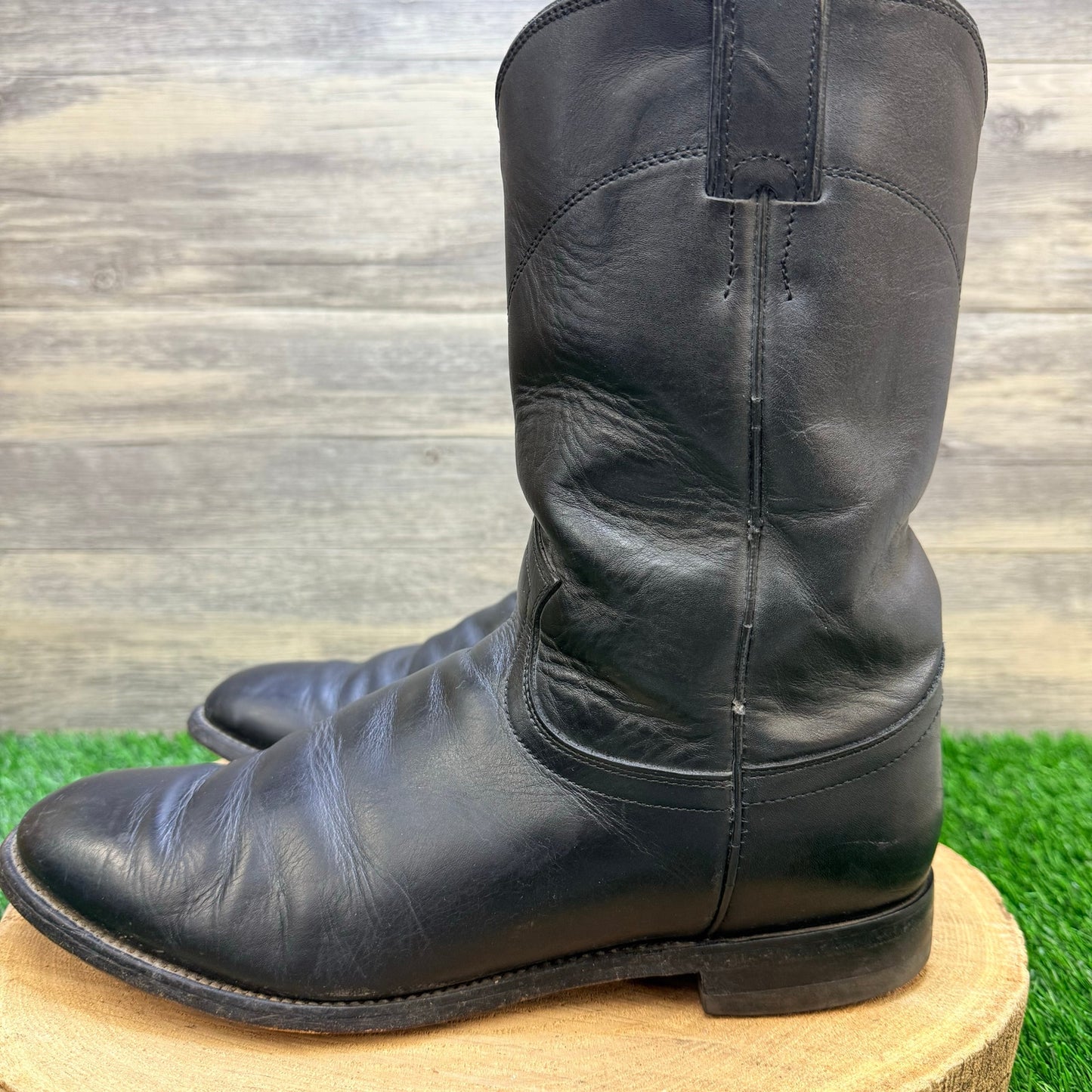Justin Men - Size 9E - Vintage Black Roper Cowboy Boots 3133