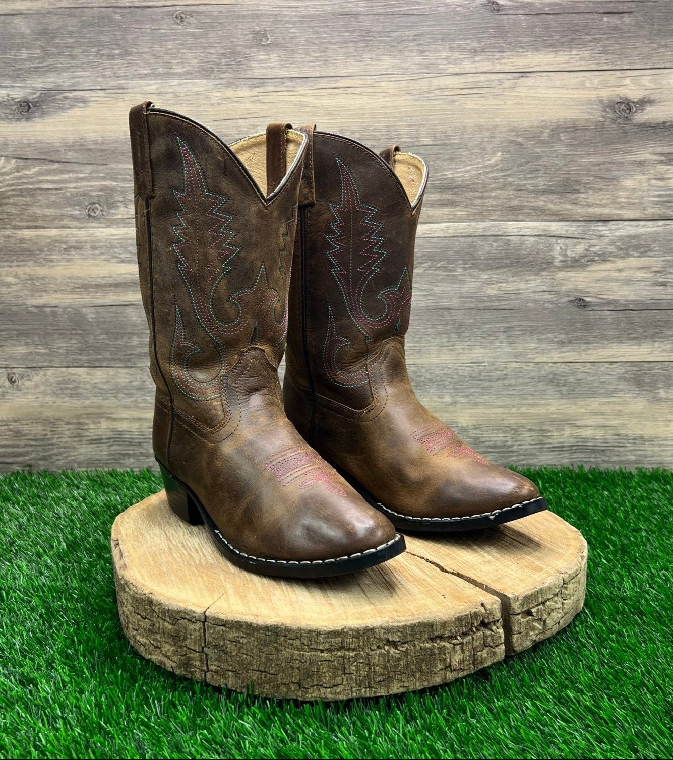 Smoky Mountain Youth - Size 4.5D - Brown / Pink Stitched Cowboy Boots 3531Y