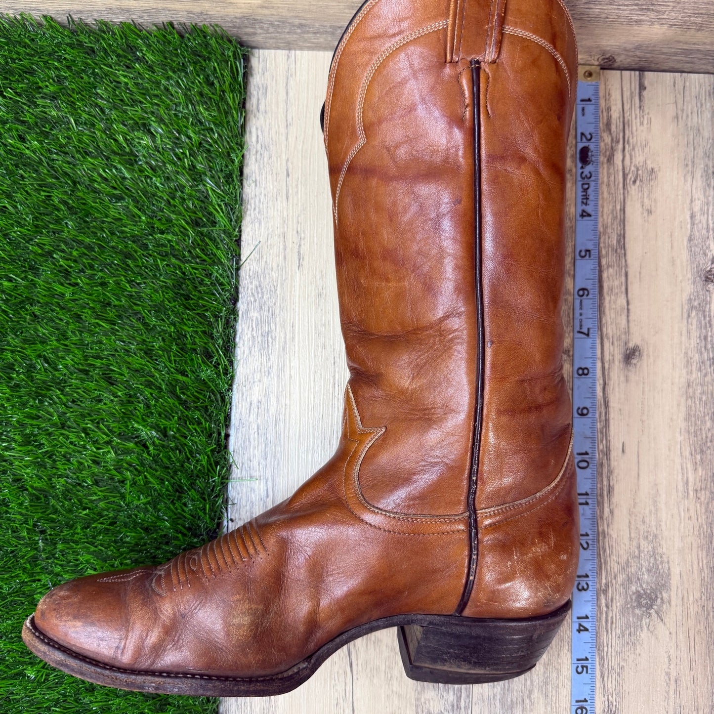 Tony Lama Men - Size 9D - Vintage Marbled Tan Western Cowboy Boots 5085