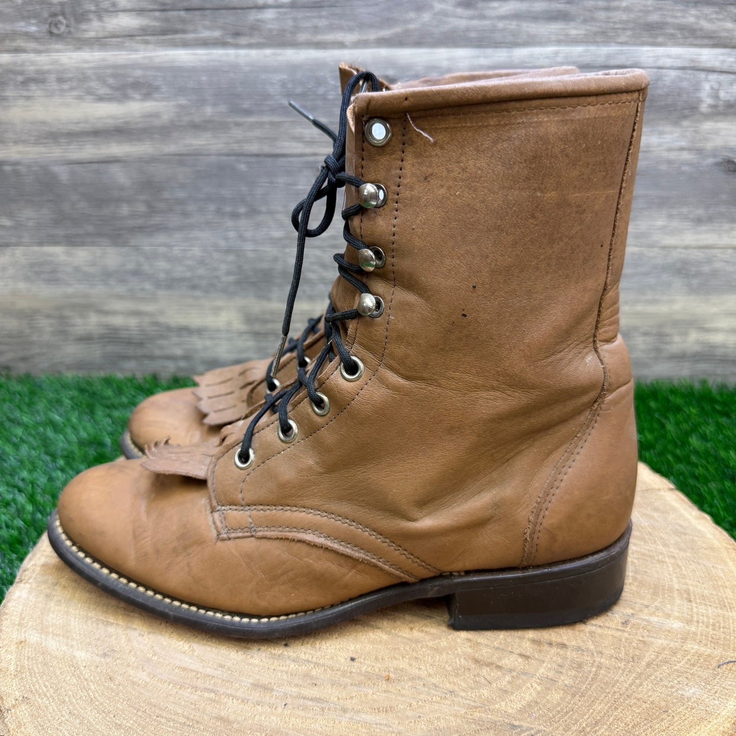 Laredo Women - Size 7.5M - Vintage Tan Lace Up Cowboy Boots Style 132