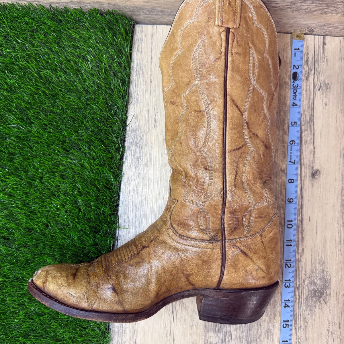 Tony Lama Men - Size 8D - Vintage Marbled Sand Embroidered Cowboy Boots Style L486