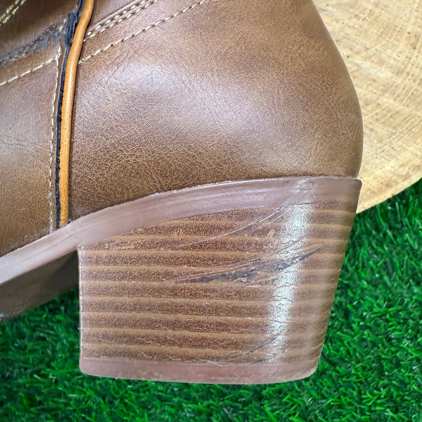Qupid Women - Size 7.5 - Cognac Faux Leather Cowboy Boots