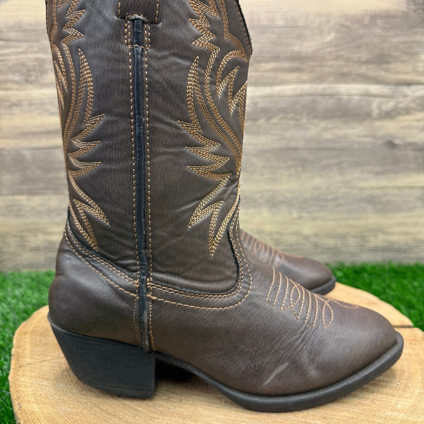 Academy Youth - Size 3 - Dark Brown Faux Leather Cowboy Boots C1028