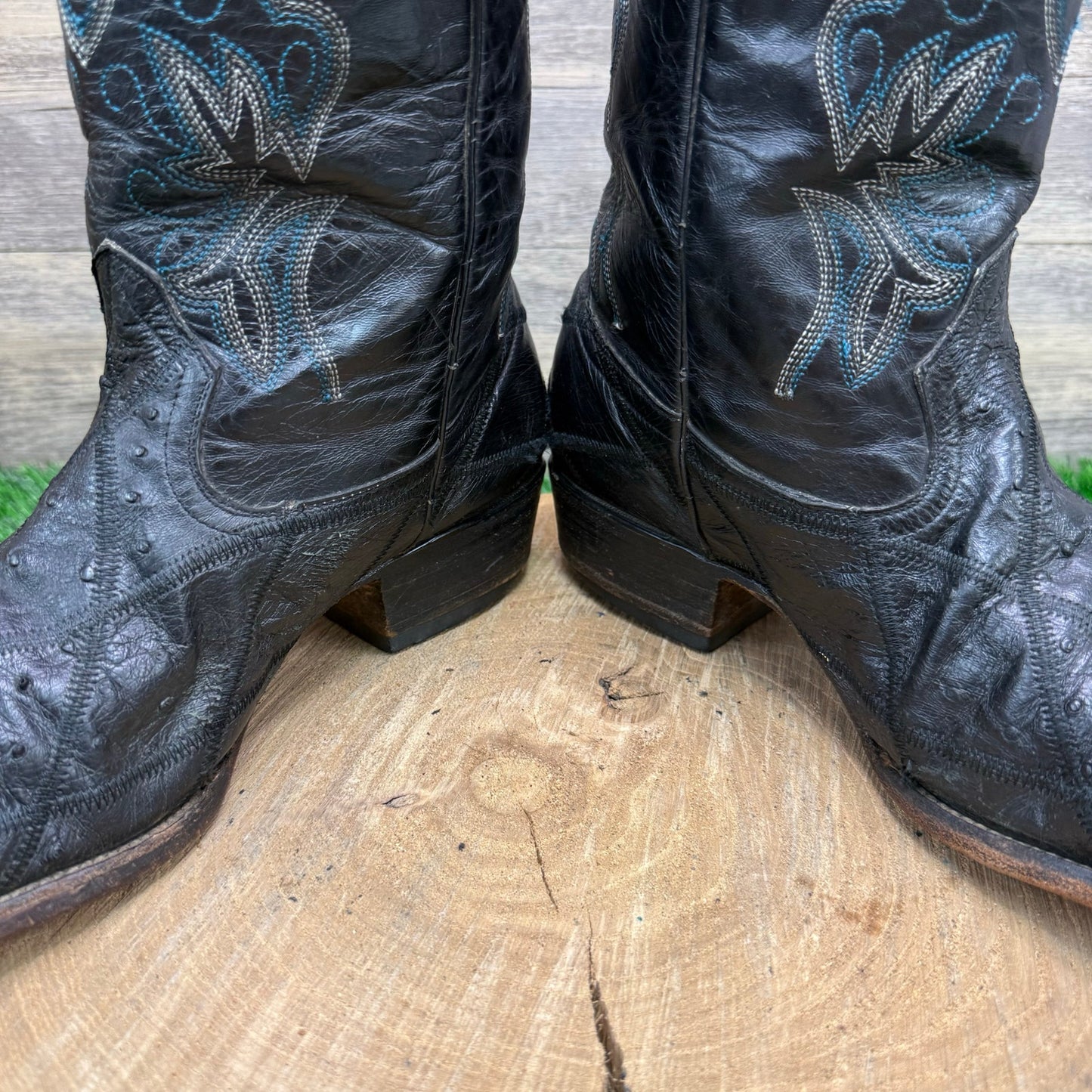 Botas ORC Men - Size 11.5D - Black Ostrich Patchwork Cowboy Boots