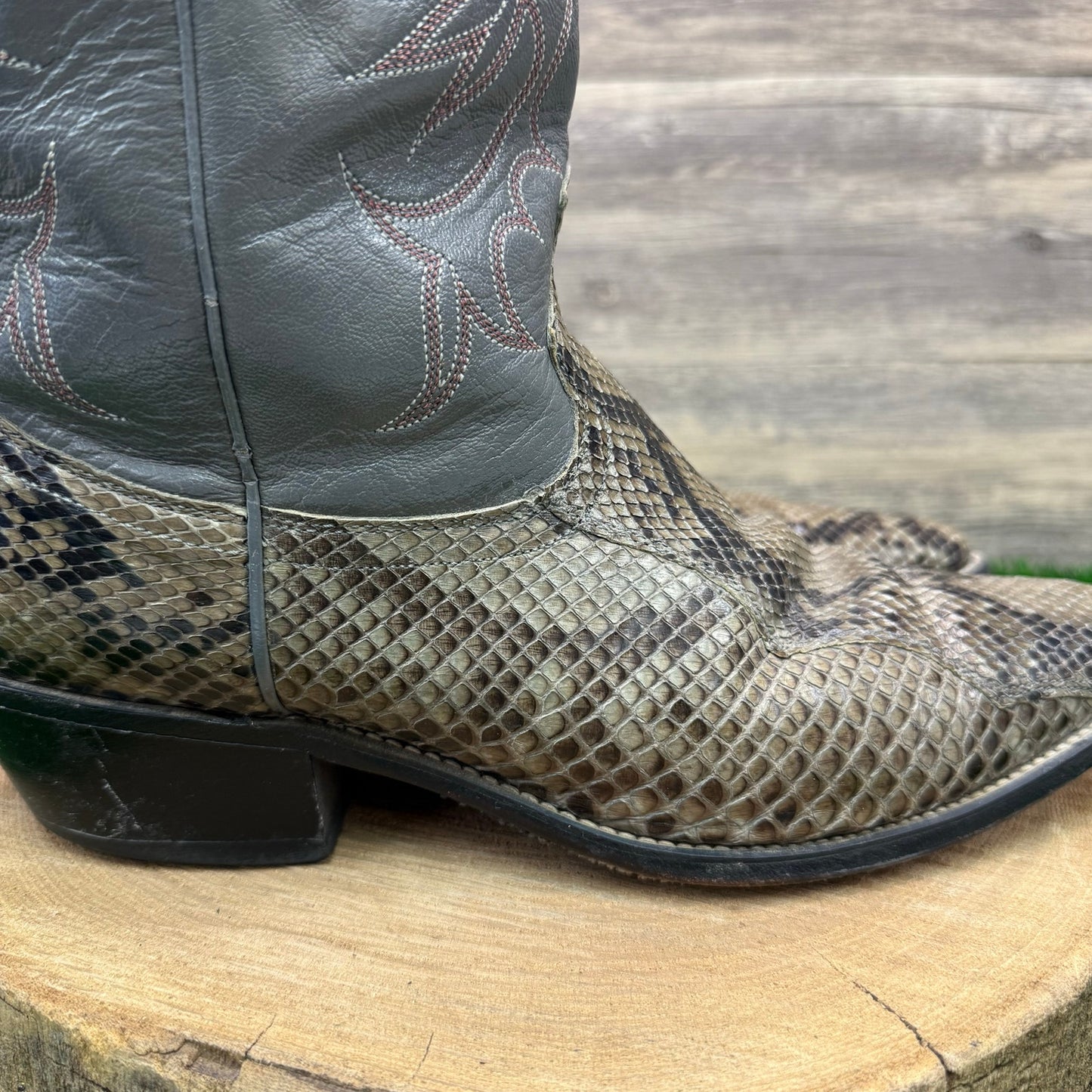 Acme Men - Size 12D - Vintage Gray Snake Cowboy Boots Style 0897