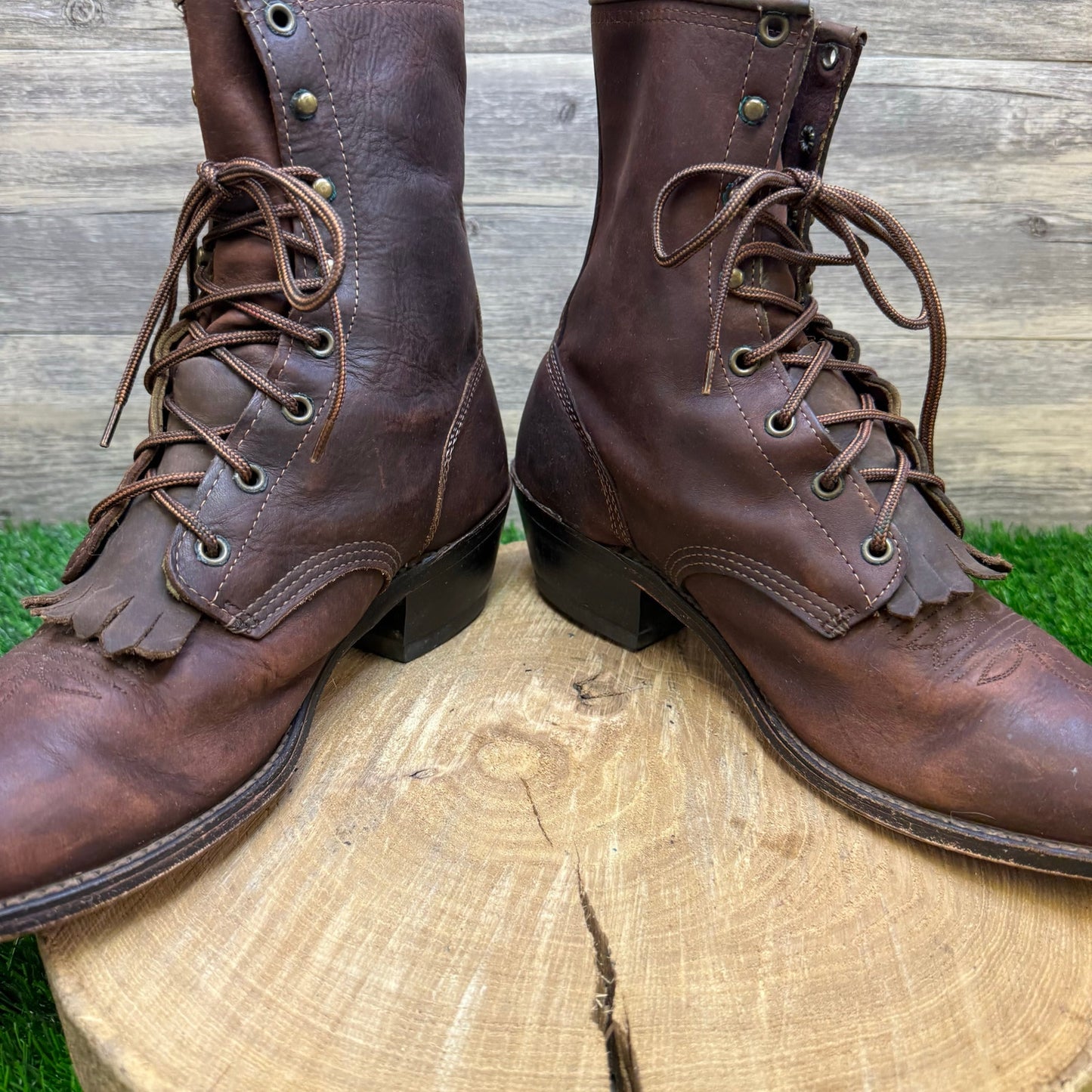 Unknown Men - Size 10.5D - Vintage Brown Lace Up Cowboy Boots Style 6020