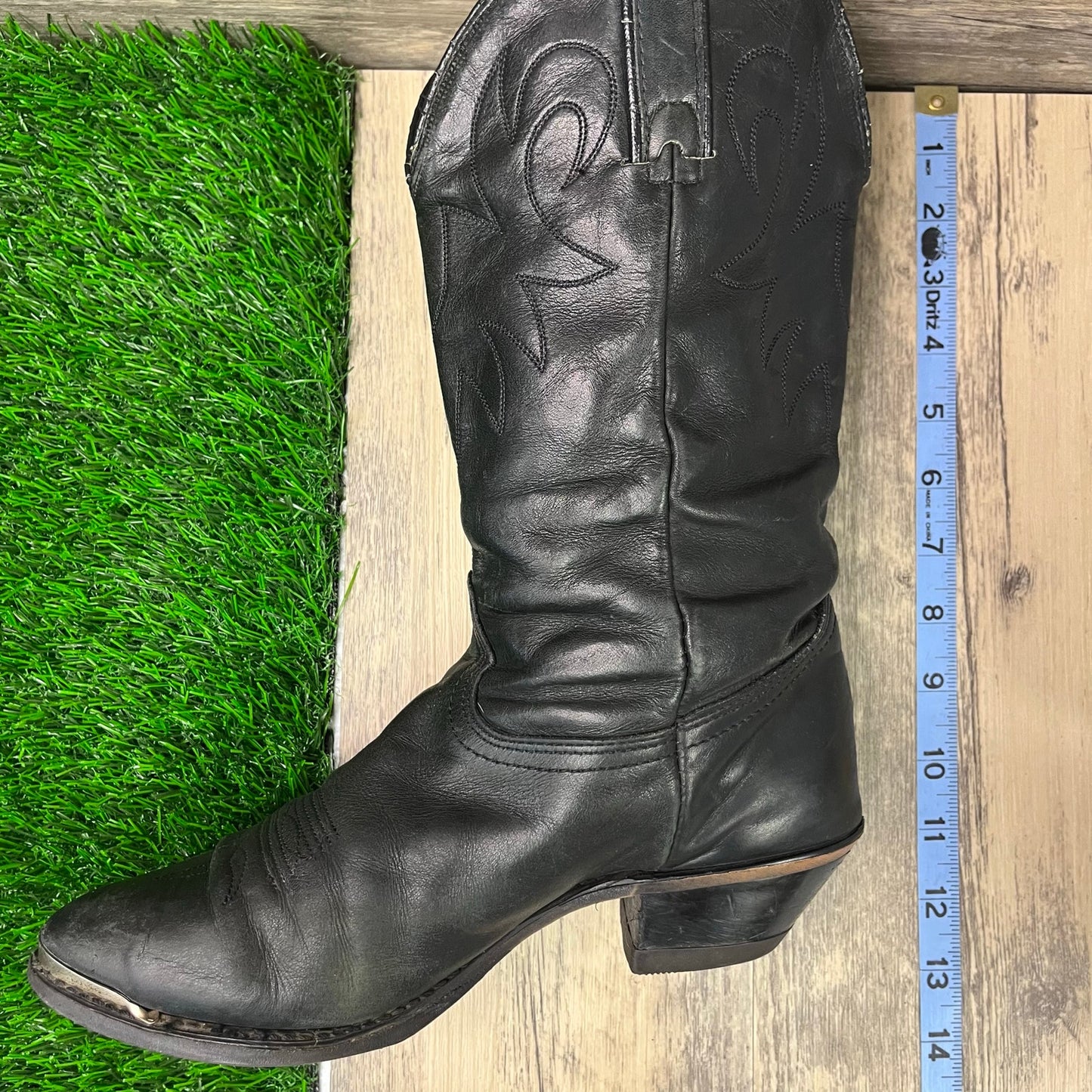 Durango Women - Size 8M - Vintage Black Slouch Toe Plate Cowboy Boots Style 1292