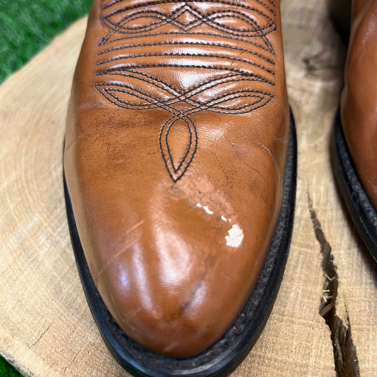 Acme Men - Size 10.5D - Vintage Cognac Faux Leather Cowboy Boots Style 604