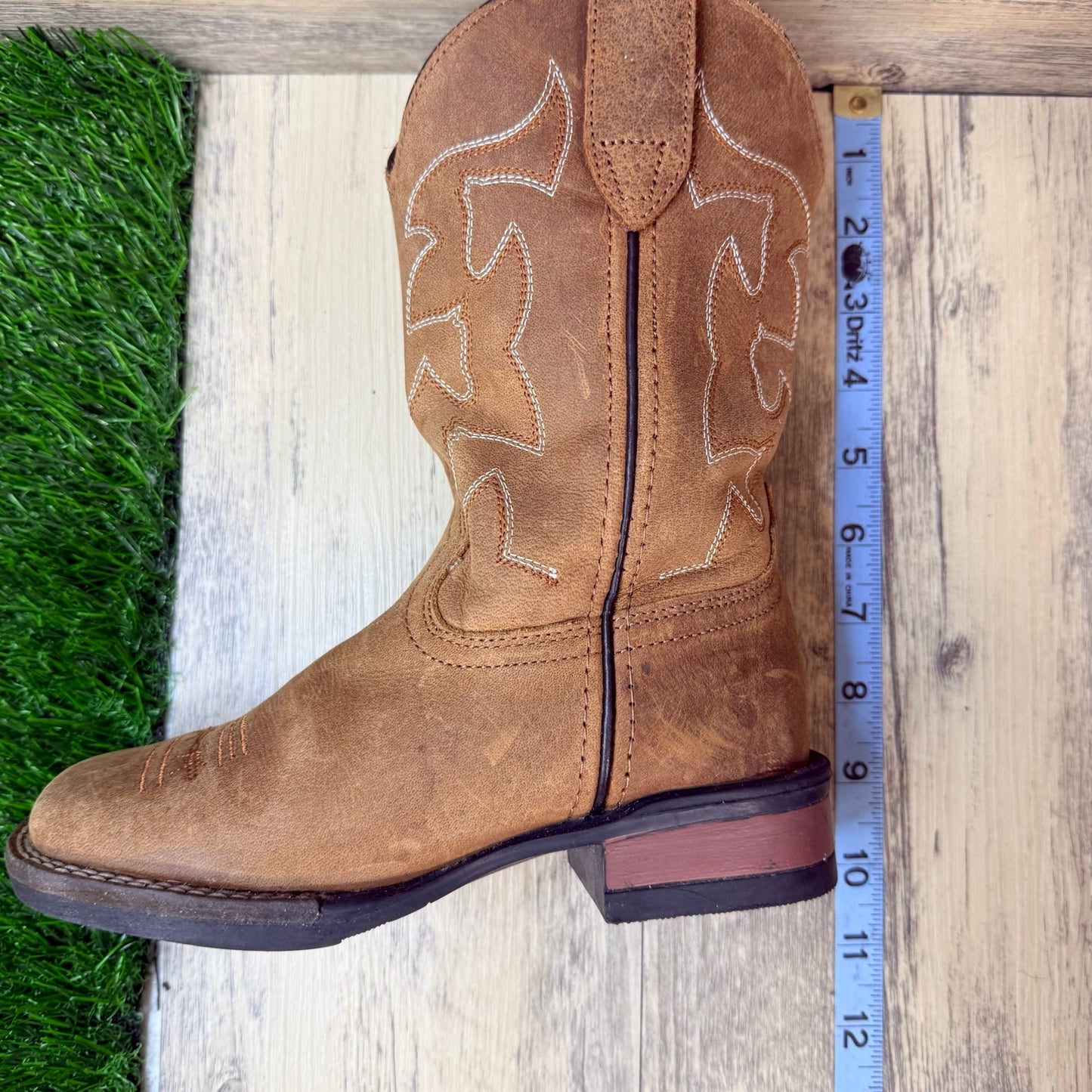 Roper Youth - Size 13 - Tan Suede Square Toe Cowboy Boots 1200BR