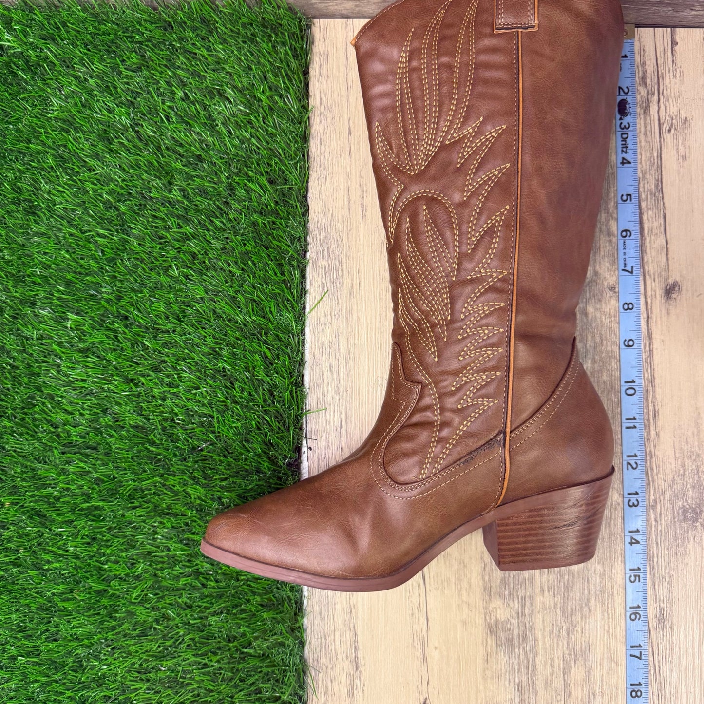 Qupid Women - Size 7.5 - Cognac Faux Leather Cowboy Boots