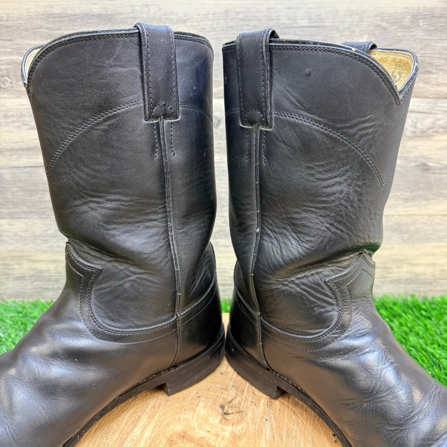 Justin Men - Size 9E - Vintage Black Roper Cowboy Boots 3133
