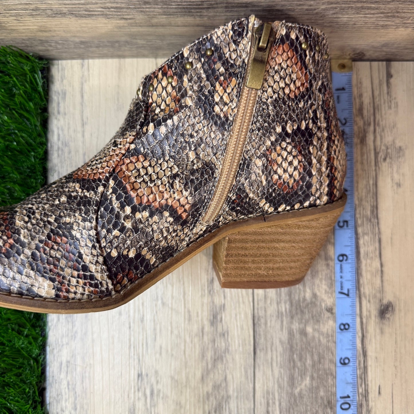 Boutique Women - Size 9 - Tan Faux Snake Ankle Boots Style Swifton