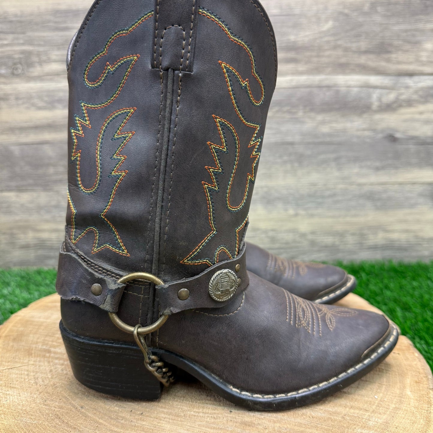 Smoky Mountain Youth - Size 1.5D - Dark Brown Harness Faux Leather Cowboys Boots 1064C