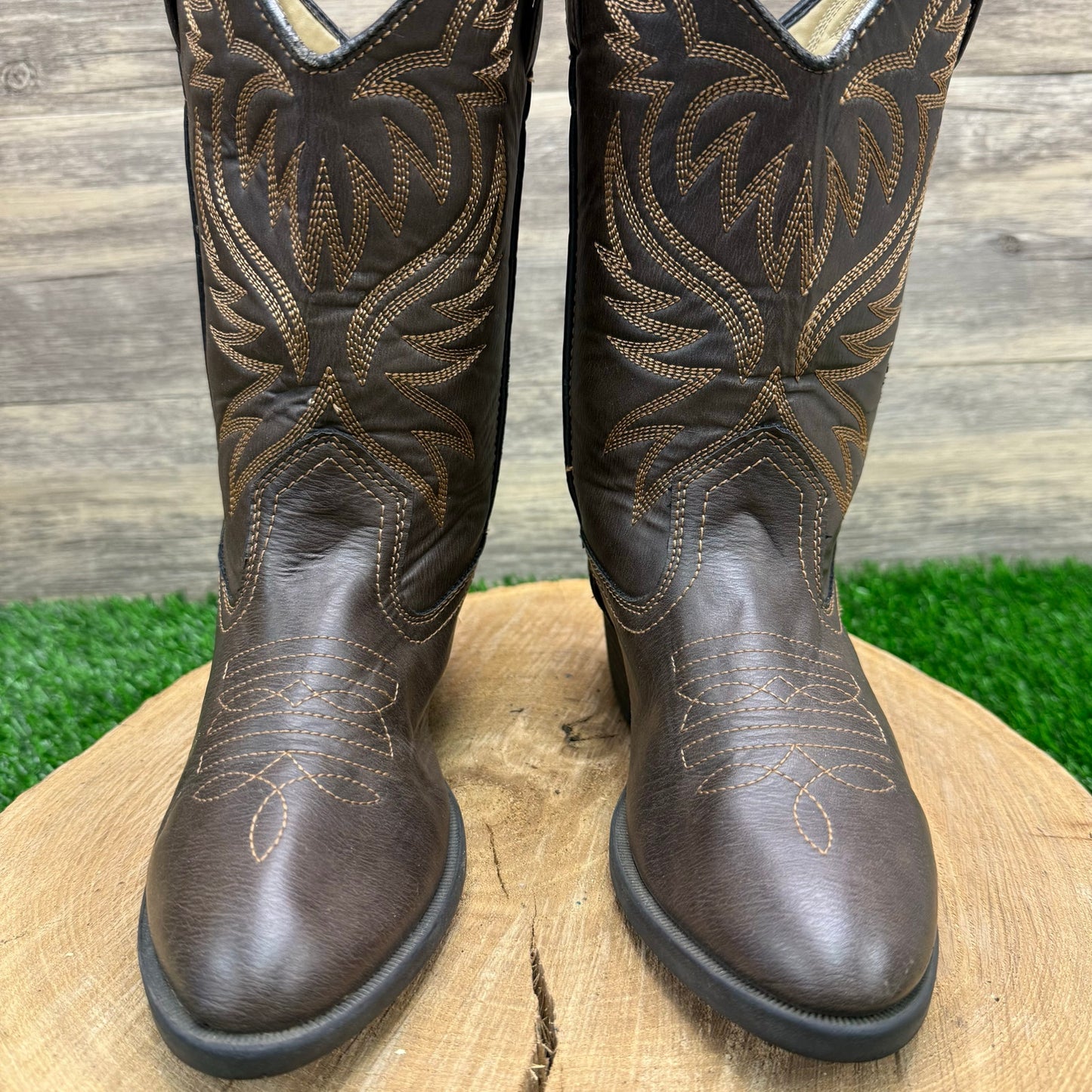 Academy Youth - Size 3 - Dark Brown Faux Leather Cowboy Boots C1028