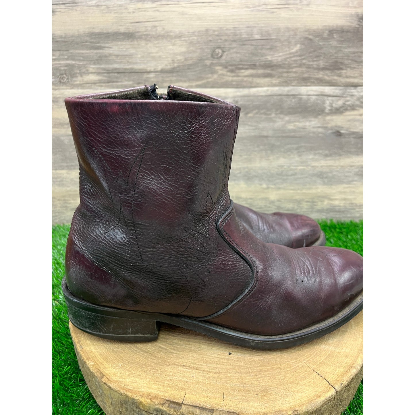 Unknown Men - Size 11.5 - Burgundy Ankle Zipper Steel Toe Boots