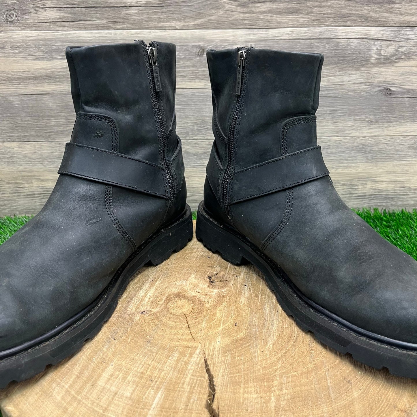Harley Davidson Men - Size 10.5M - Black Harness Ankle Zipper Moto Boots D93491