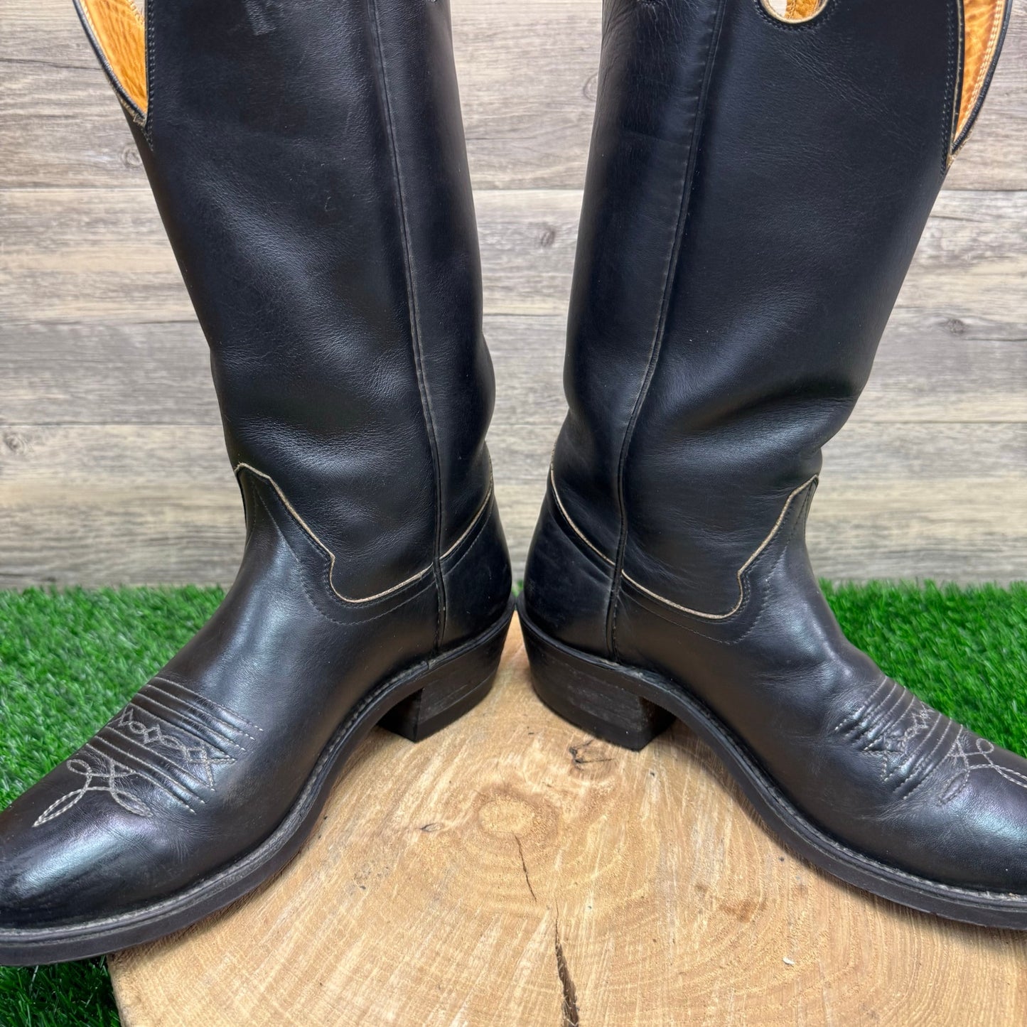 Hondo Boots Men - Size 7D - Vintage Black Cowboy Boots Style 7875