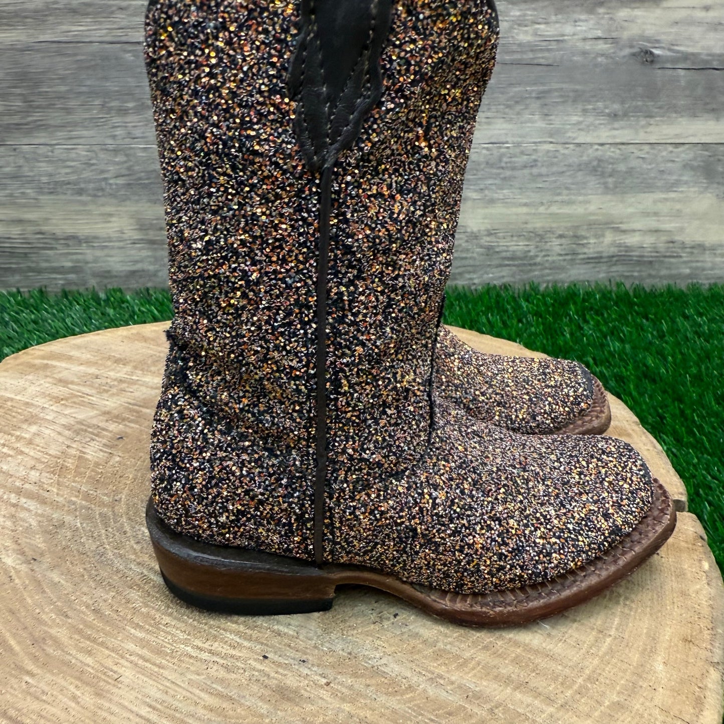 Tanner Mark Youth - Size 7 - Brown Glitter Square Toe Cowboy Boots
