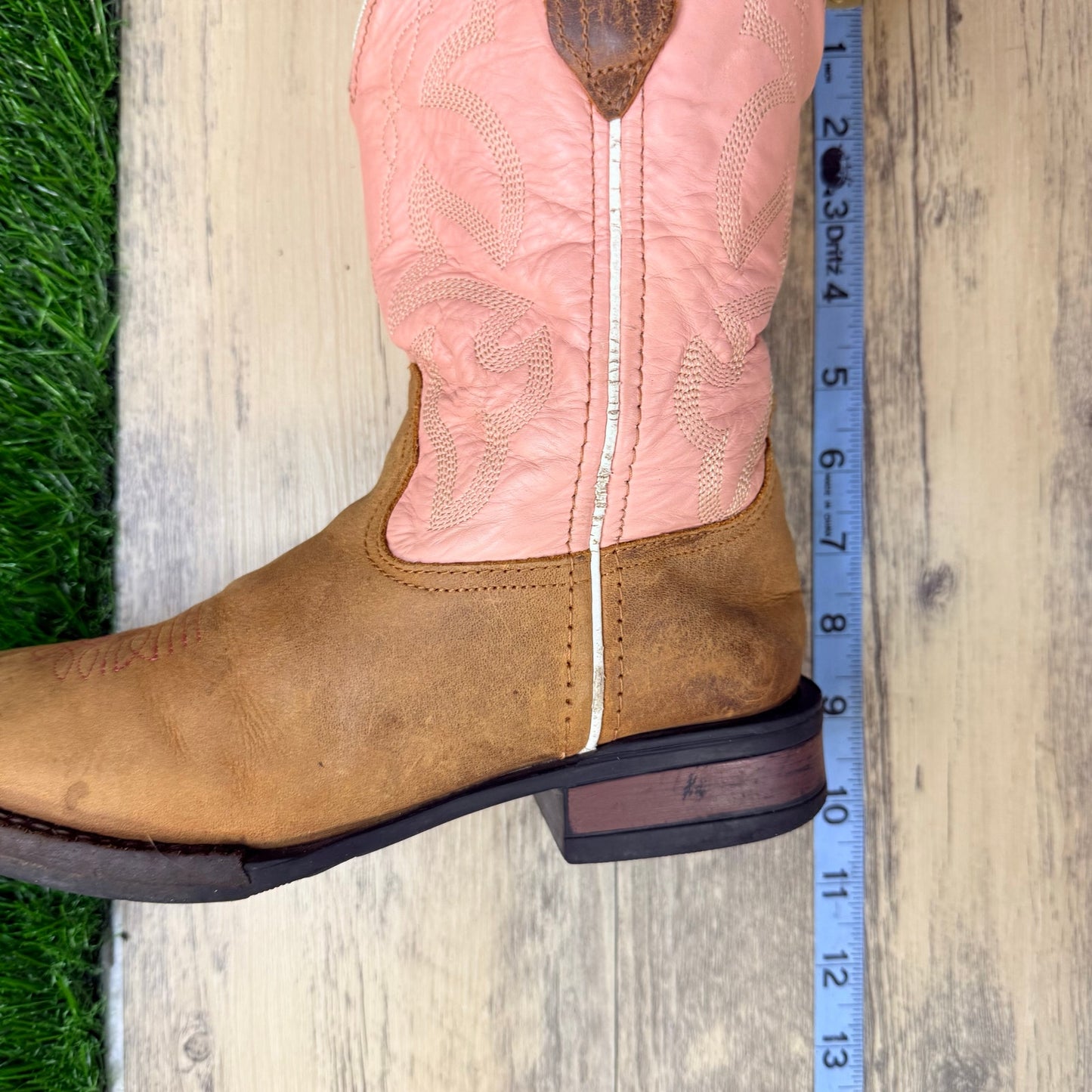 Roper Youth - Size 3 - Pink / Tan Square Toy Cowboy Boots 2407