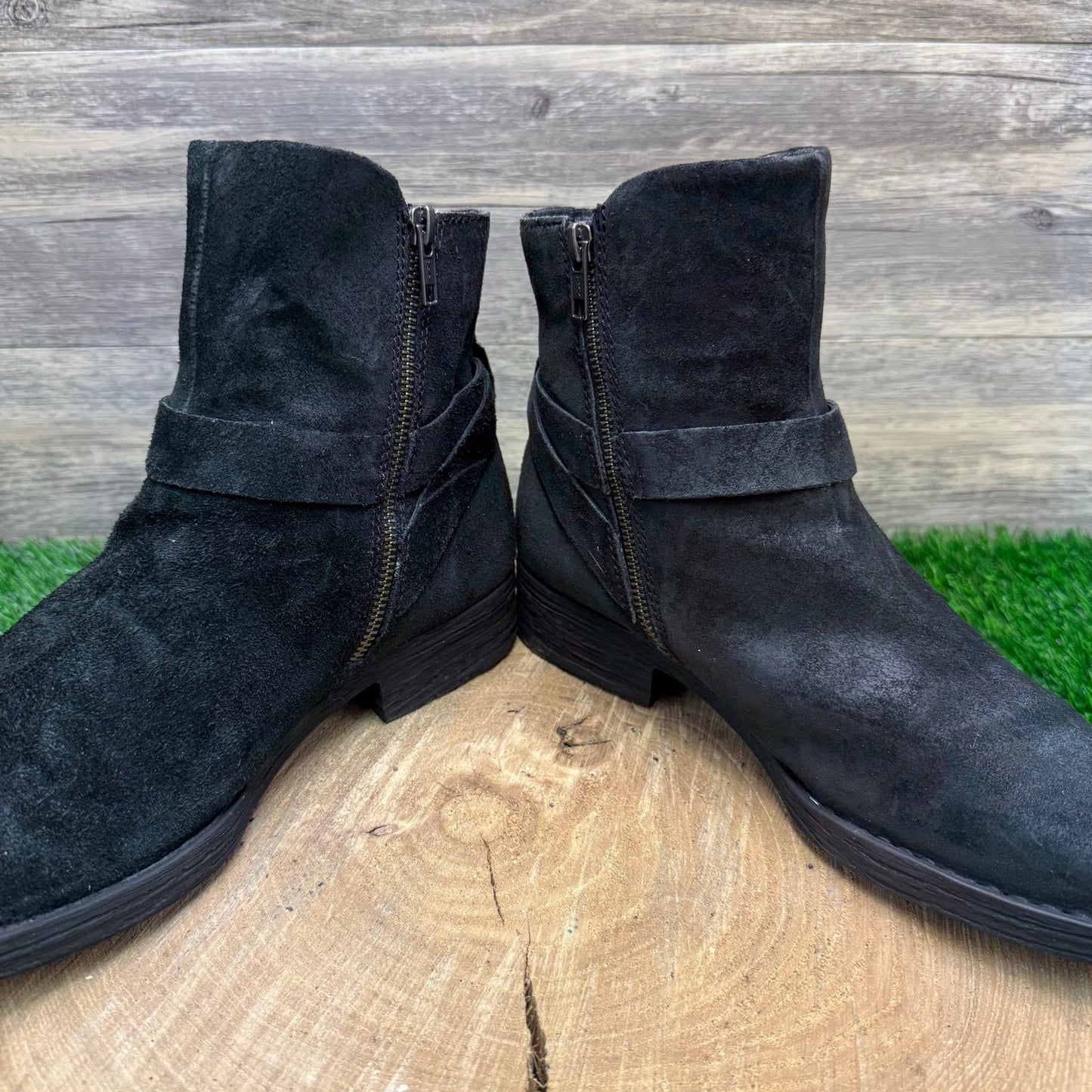 Born Women - Size 10M - Black Suede Harness Ankle Zipper Boots Style F50003