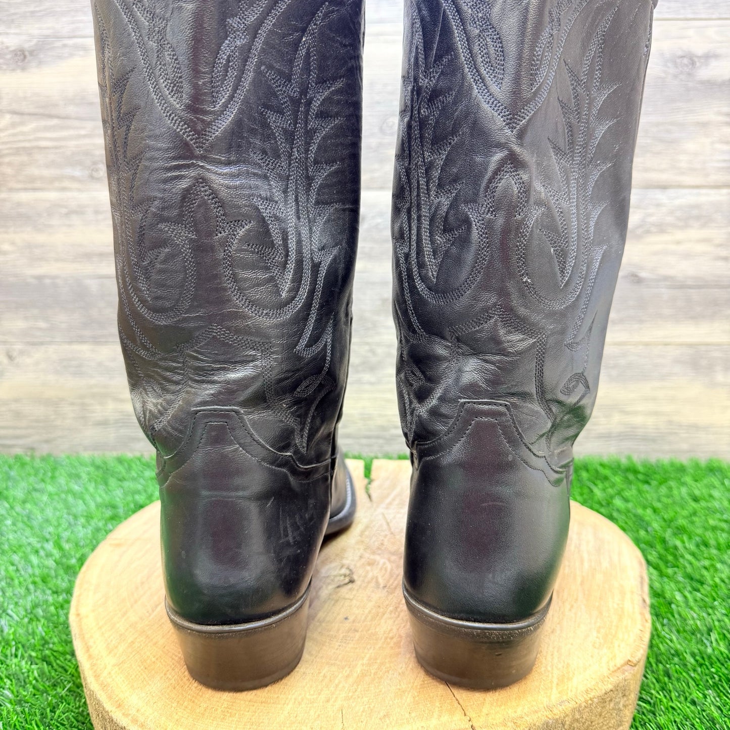Tony Lama Men - Size 10.5D - Black Pampas Pull On Cowboy Boots VM2993