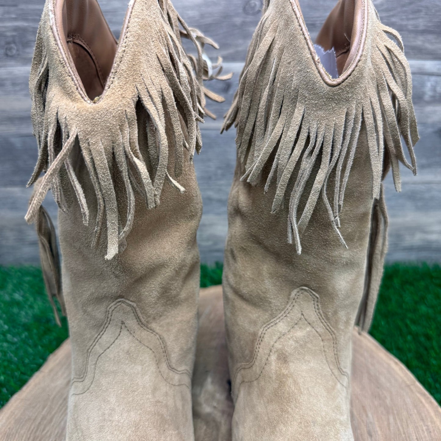 Silver Star Women - Size 8 Vintage Sand Suede Fringe Cowboy Boots Style Houston