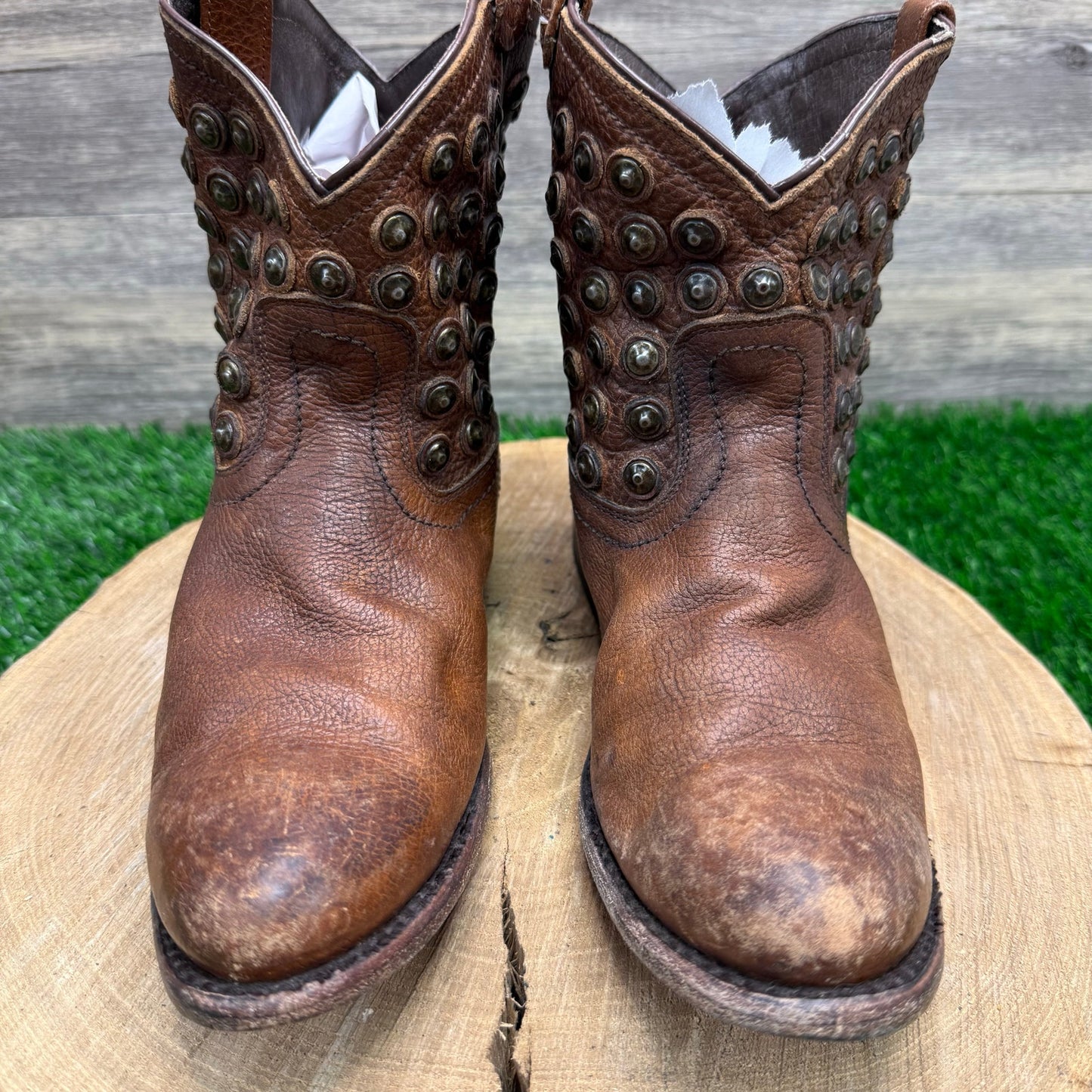 Frye Women - Size 8B - Brown Wyatt Disco Studded Ankle Boots 76684