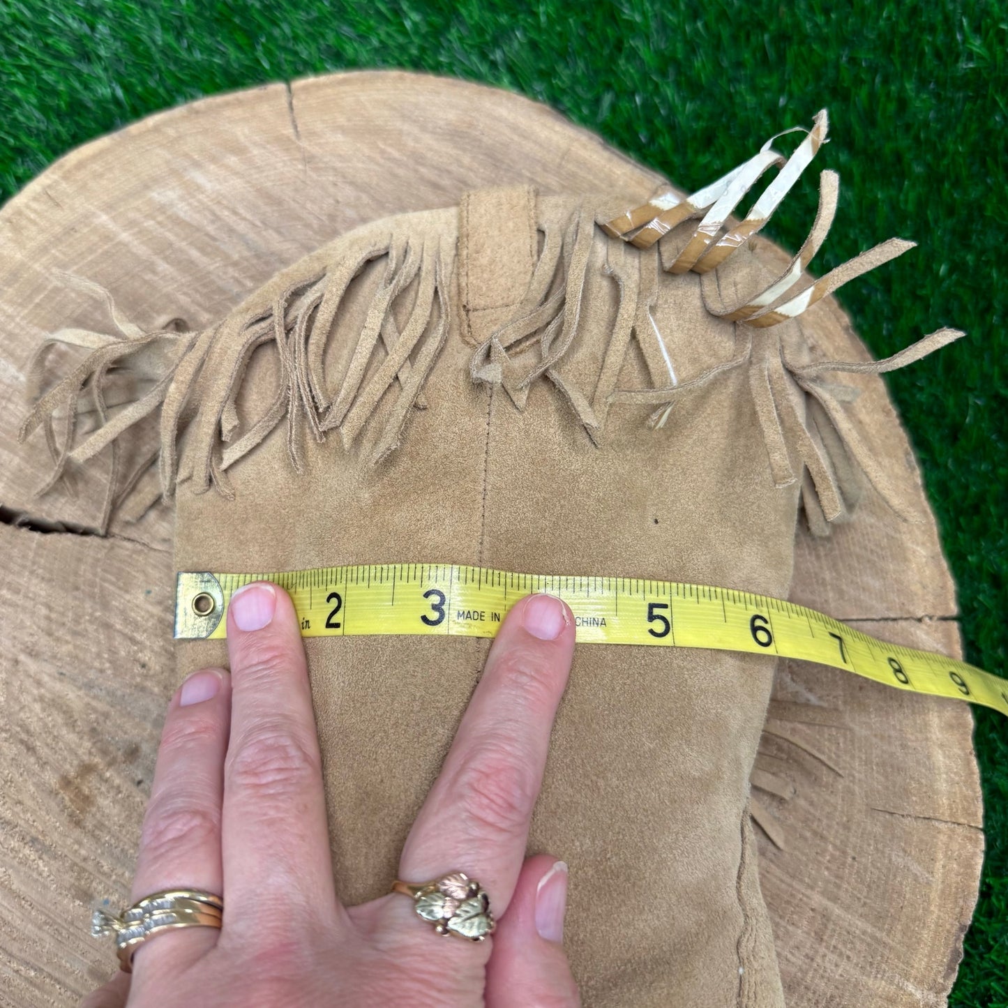 Silver Star Women - Size 8 Vintage Sand Suede Fringe Cowboy Boots Style Houston