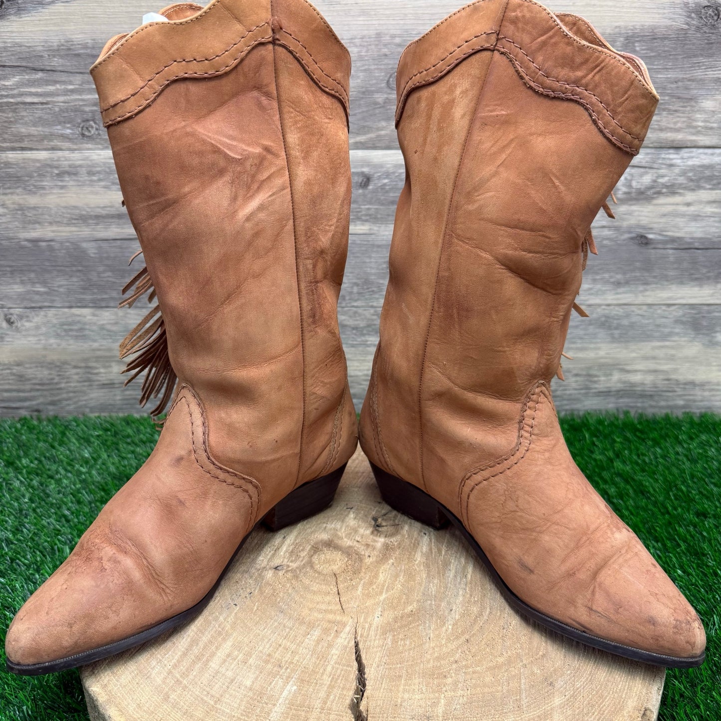 Poppies Women - Size 6.5 - Vintage Tan Fringe Suede Boots