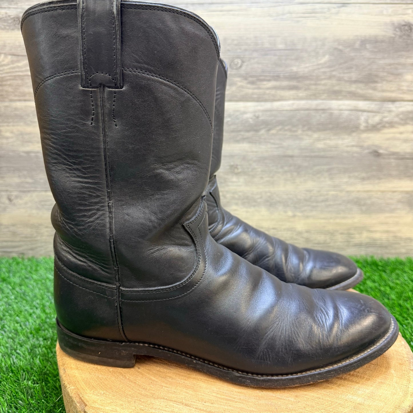Justin Men - Size 9E - Vintage Black Roper Cowboy Boots 3133