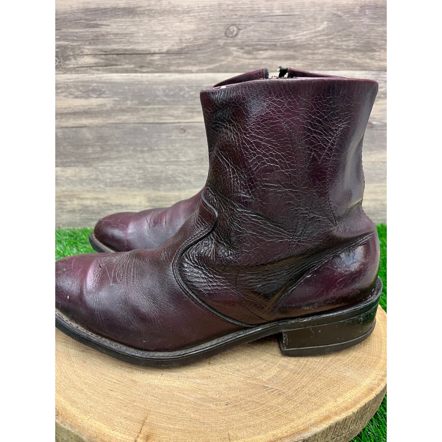 Unknown Men - Size 11.5 - Burgundy Ankle Zipper Steel Toe Boots
