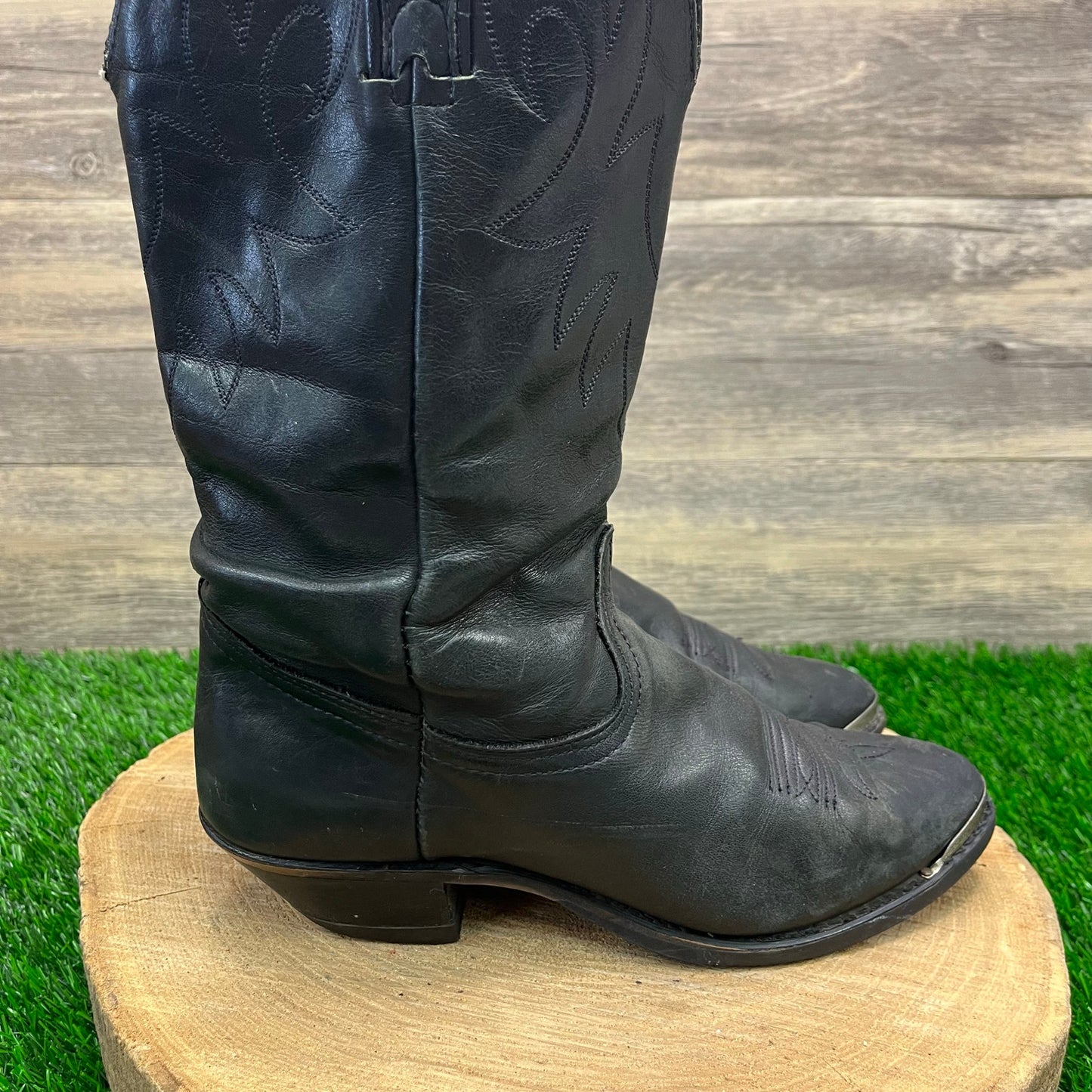 Durango Women - Size 8M - Vintage Black Slouch Toe Plate Cowboy Boots Style 1292