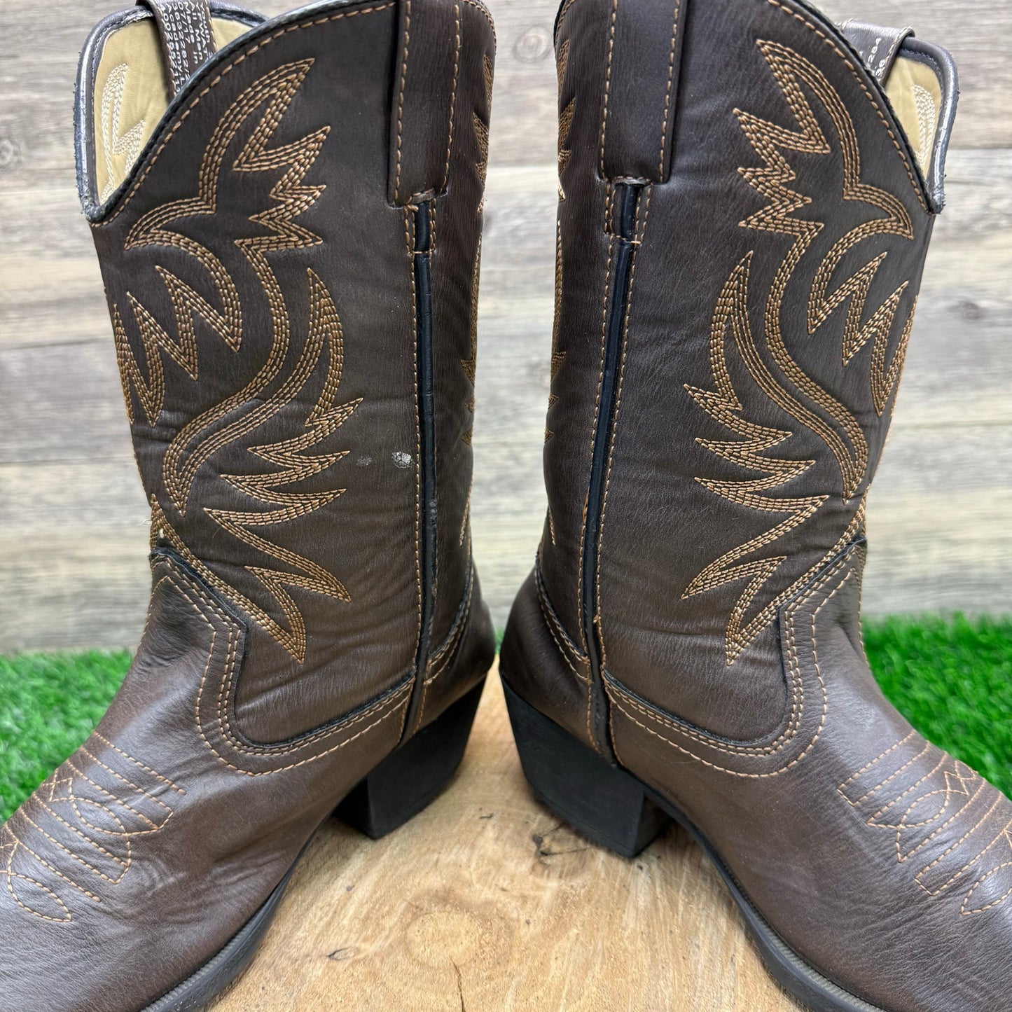 Academy Youth - Size 3 - Dark Brown Faux Leather Cowboy Boots C1028