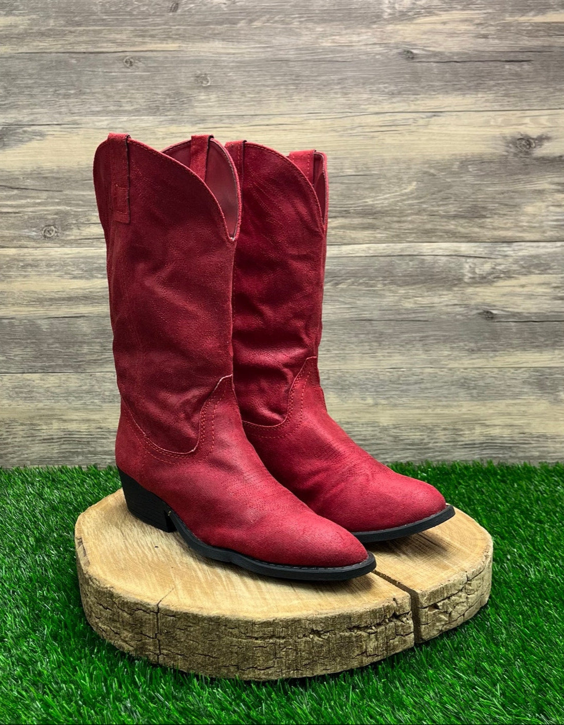 Rampage Women - Size 8M - Red Soft Faux Leather Cowboy Boots Style Walden