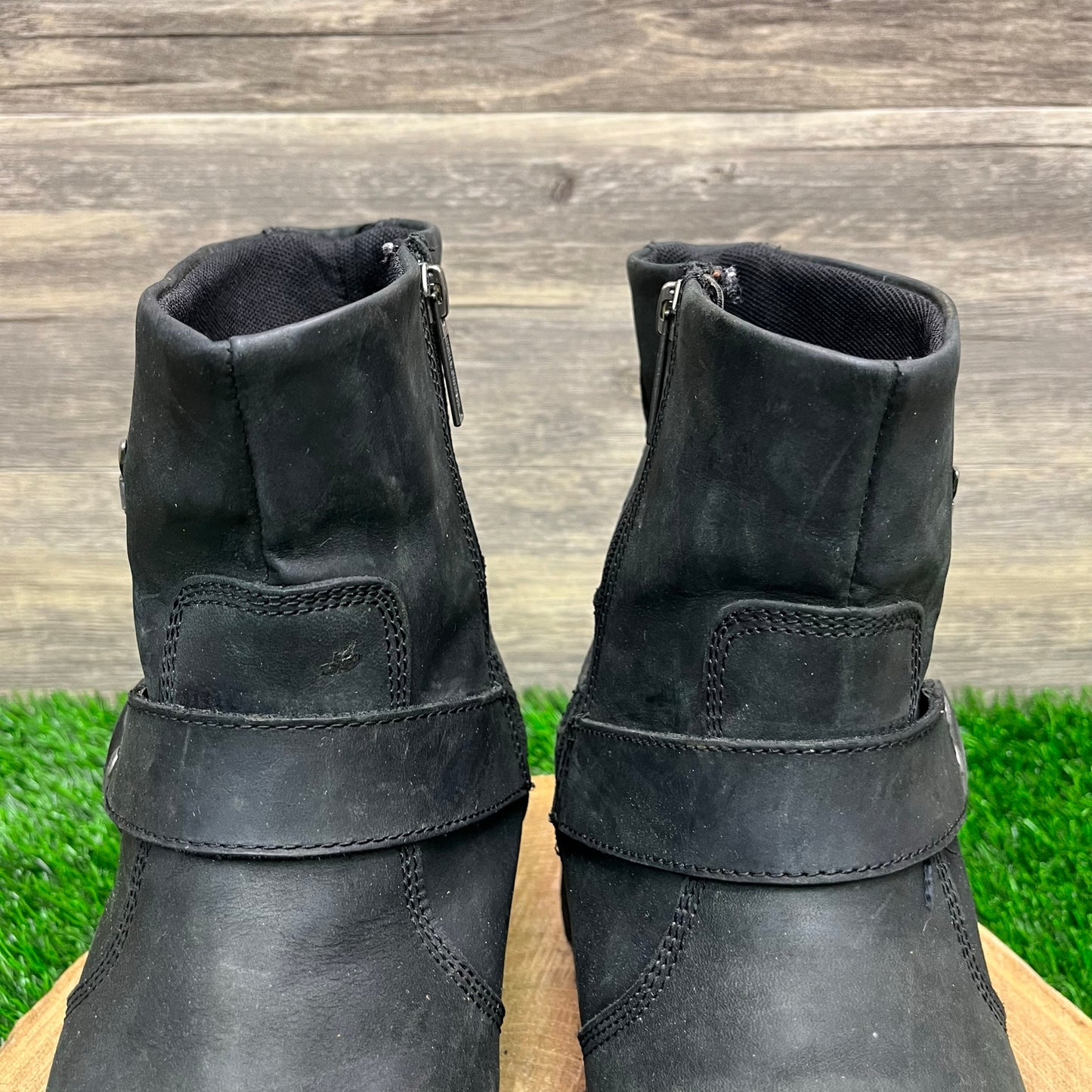 Harley Davidson Men - Size 10.5M - Black Harness Ankle Zipper Moto Boots D93491