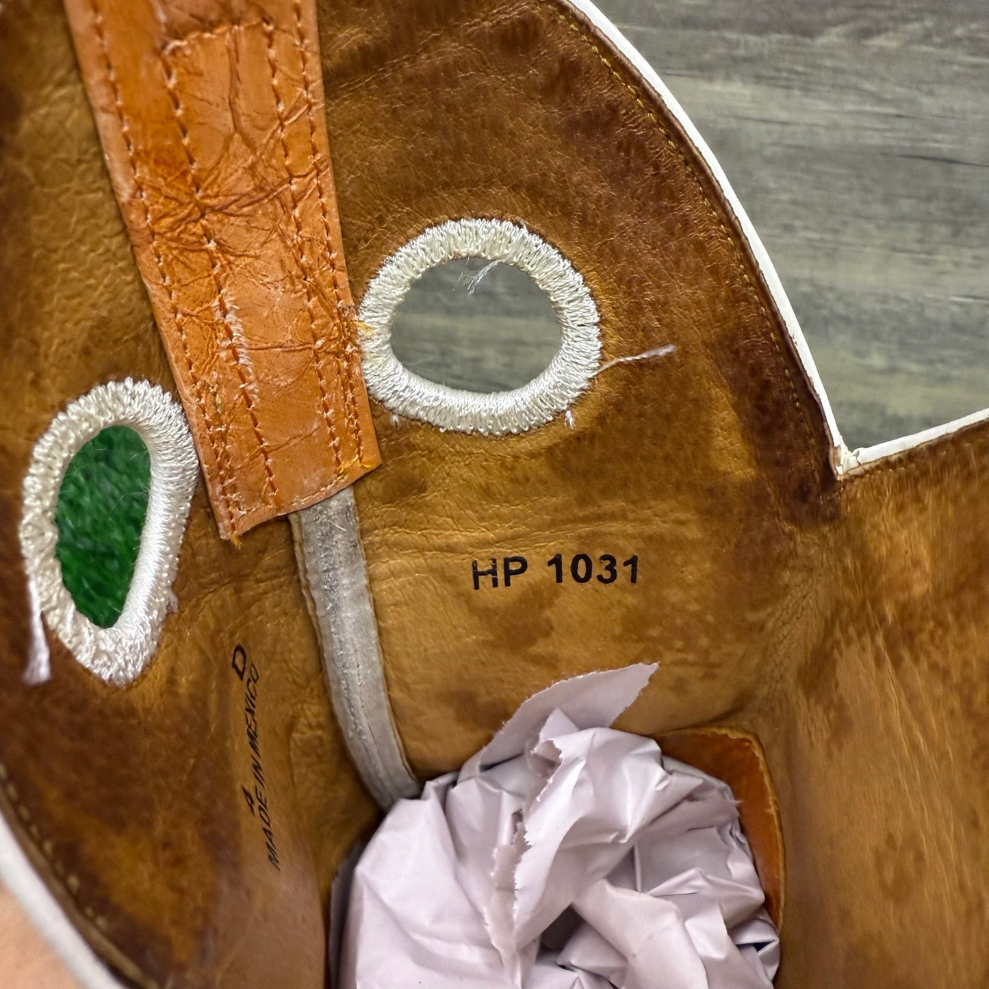 Horse Power Youth -Size 4D- Orange/Tan Faux Ostrich Square Toe Cowboy Boots 841