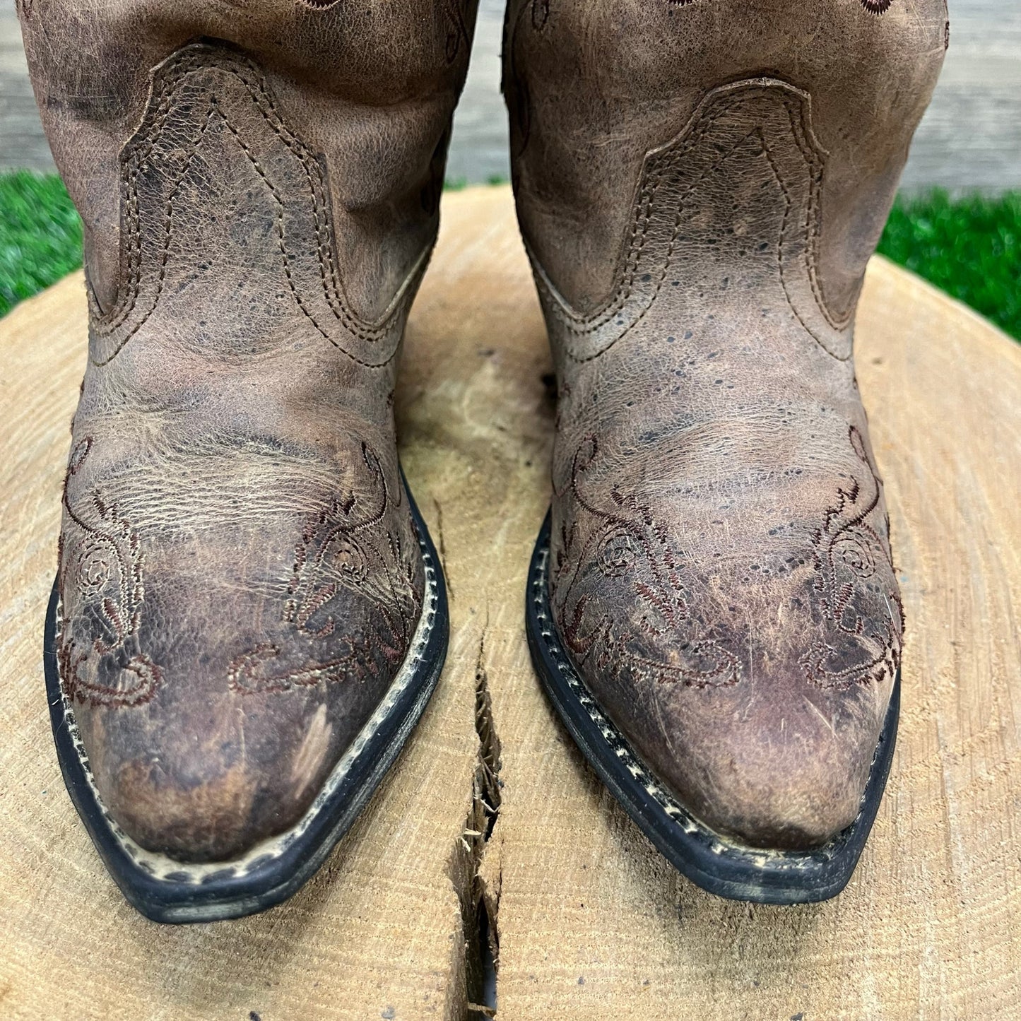 Smoky Mountain Youth - Size 12.5R - Tan/Pink Floral Snip Toe Cowboy Boots 3771C