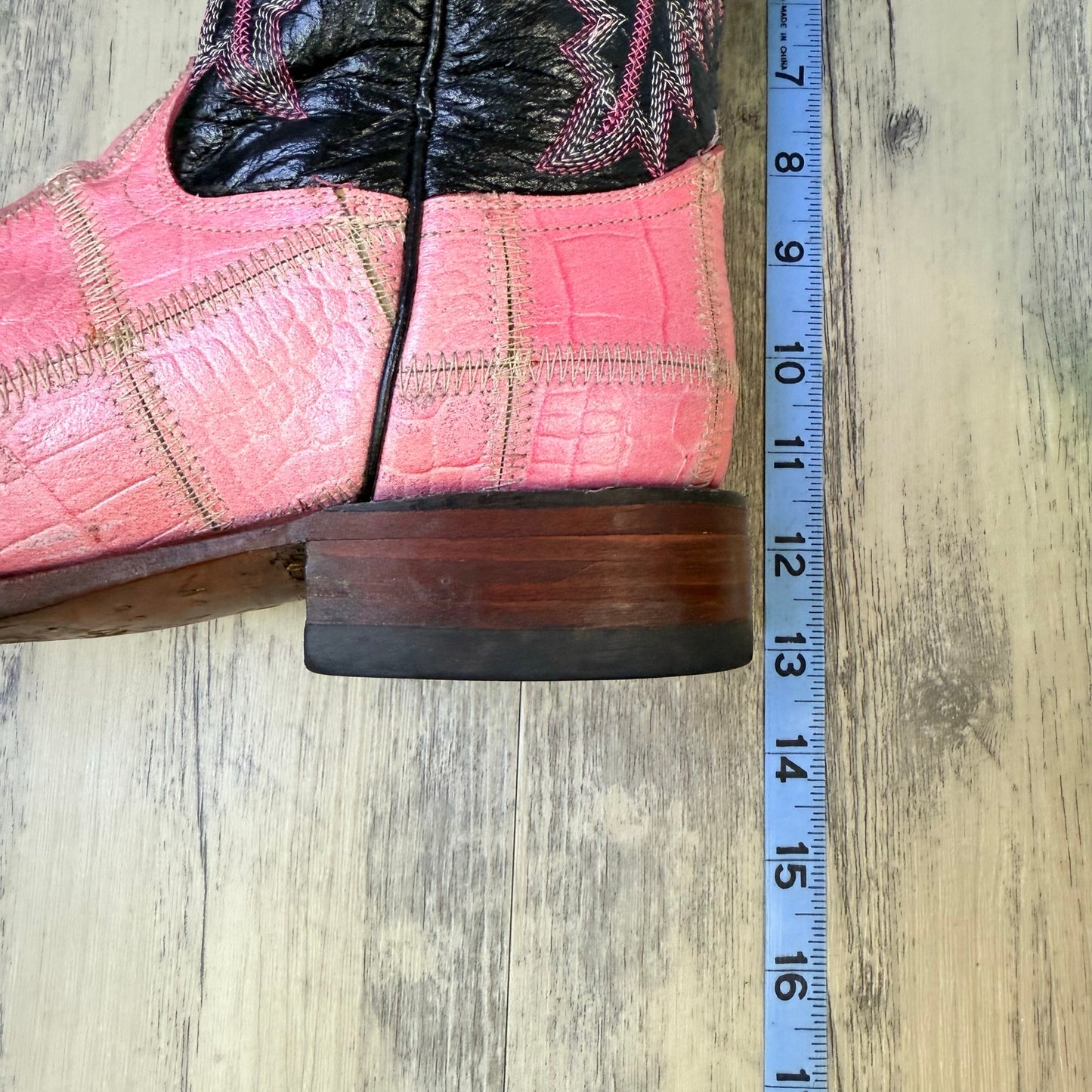Ferrini Women - Size 10B - Black / Pink Patchwork Square Toe Cowboy Boots