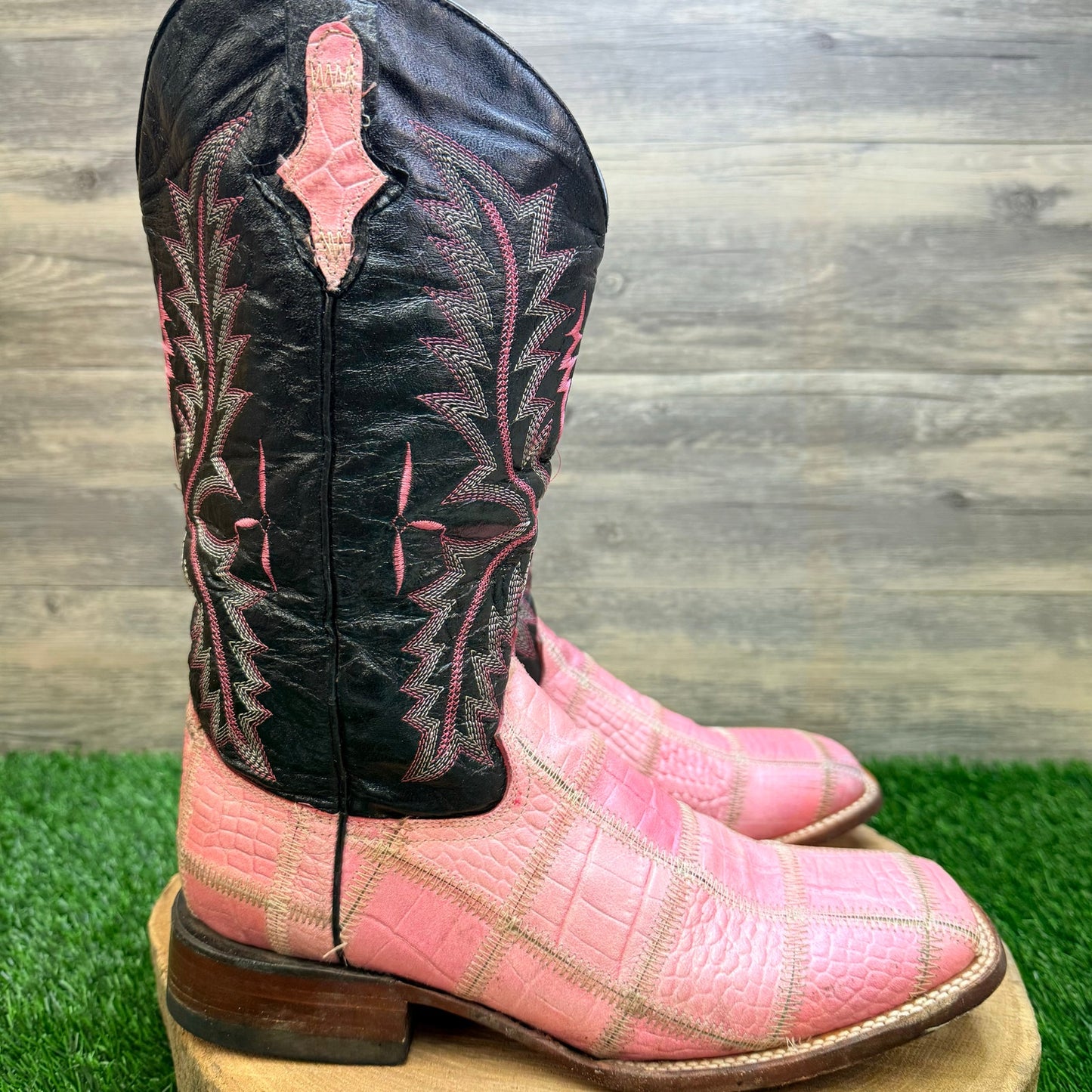 Ferrini Women - Size 10B - Black / Pink Patchwork Square Toe Cowboy Boots