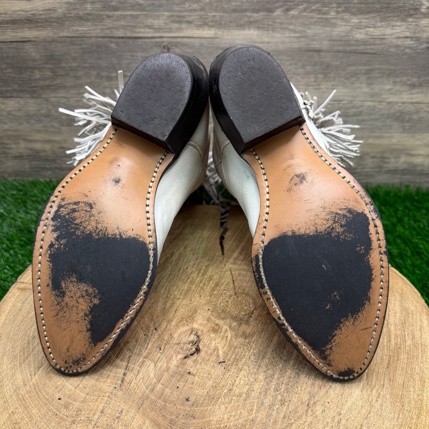 Capezio Women - Size 5M - Vintage White Fringe Toe Plate Cowboy Boots L699