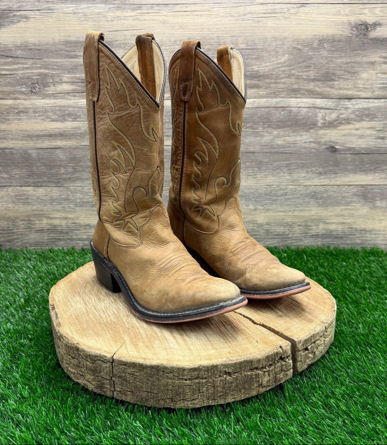 Old West Youth - Size 4.5 - Tan Cowboy Boots CCY7129G